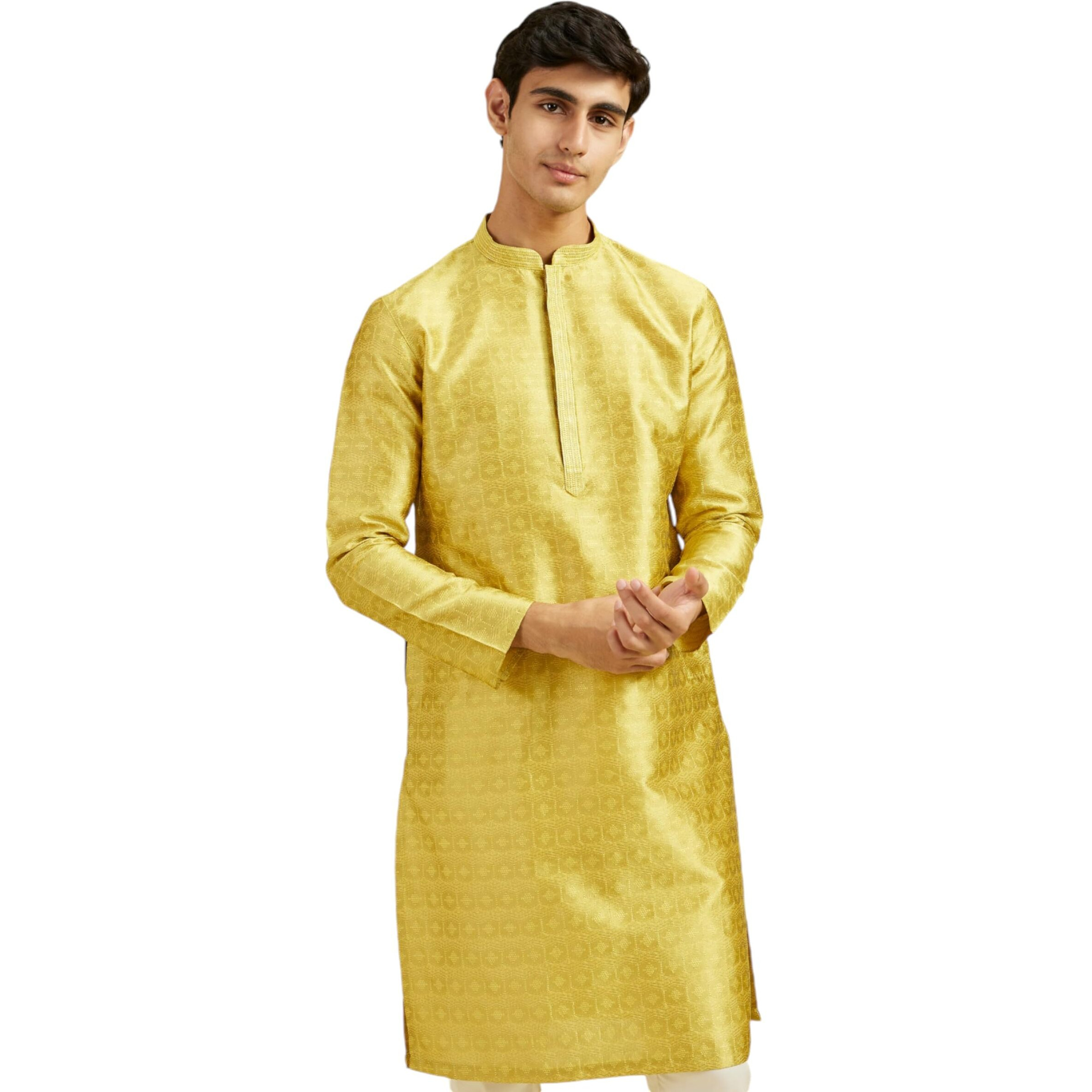 Diwas By Manyavar Men's Art Silk Jacquard| Self Design Kurta (Mehndi Green,S)