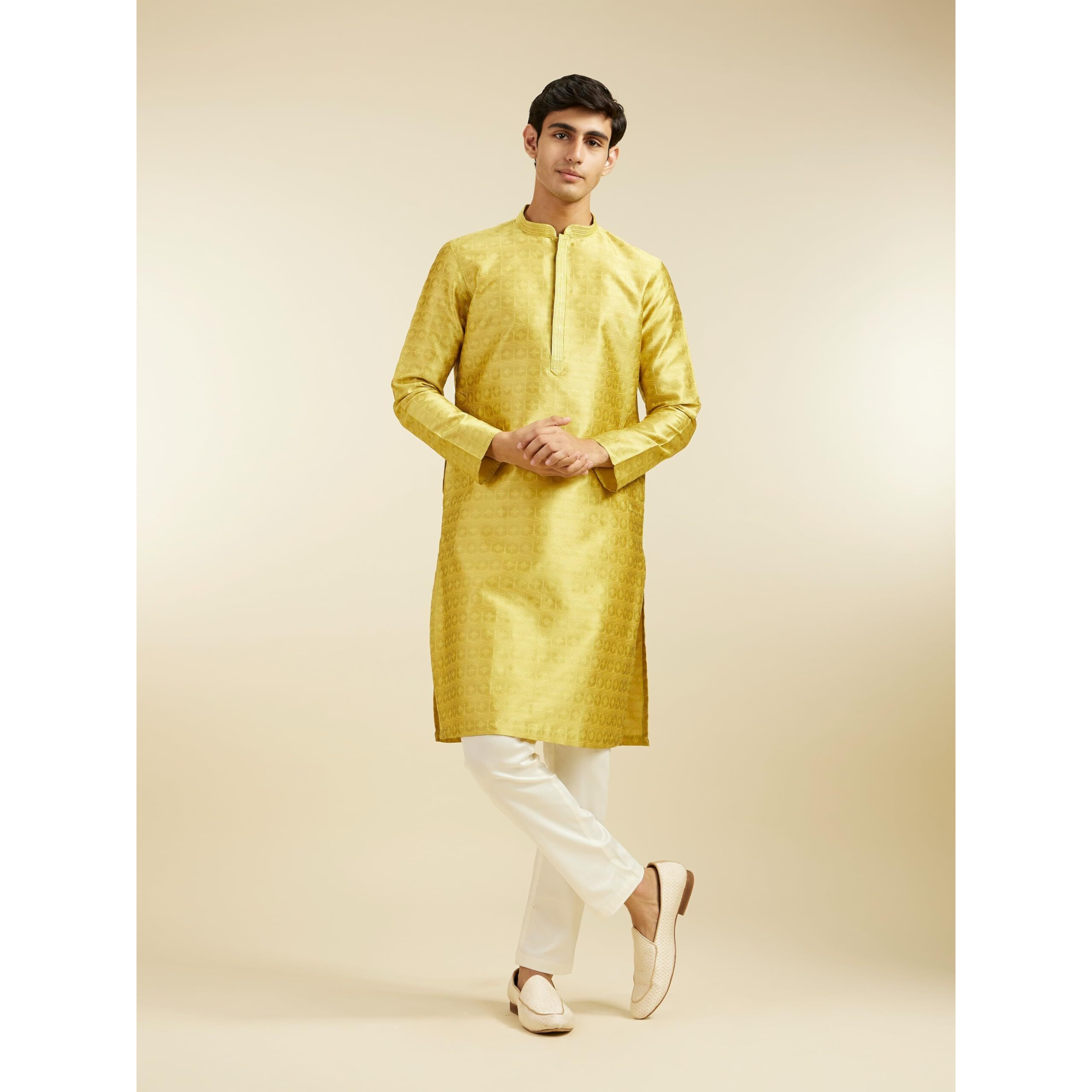 Diwas By Manyavar Men's Art Silk Jacquard| Self Design Kurta (Mehndi Green,S)