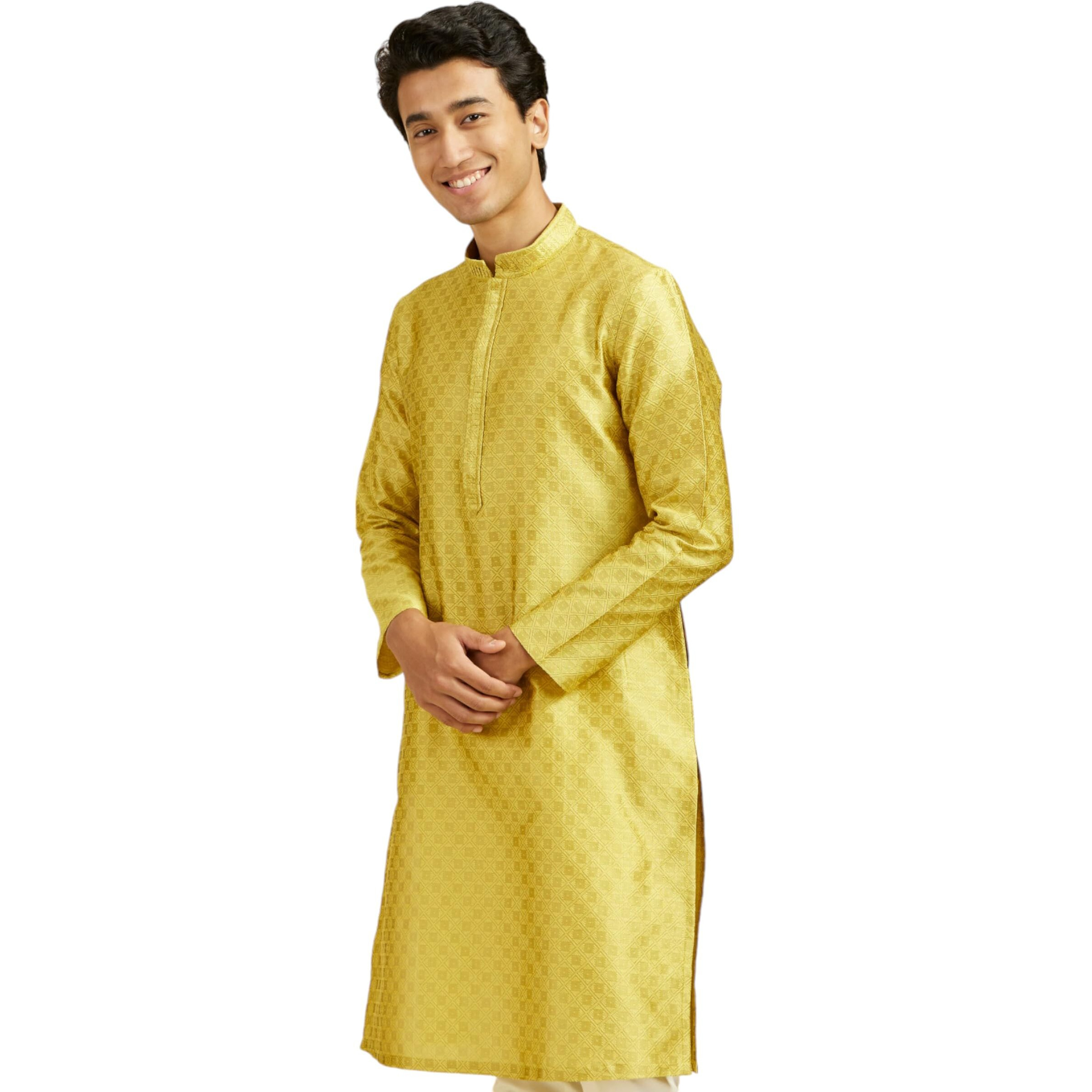 Diwas By Manyavar Men's Art Silk Jacquard Weave Kurta (Green,M)