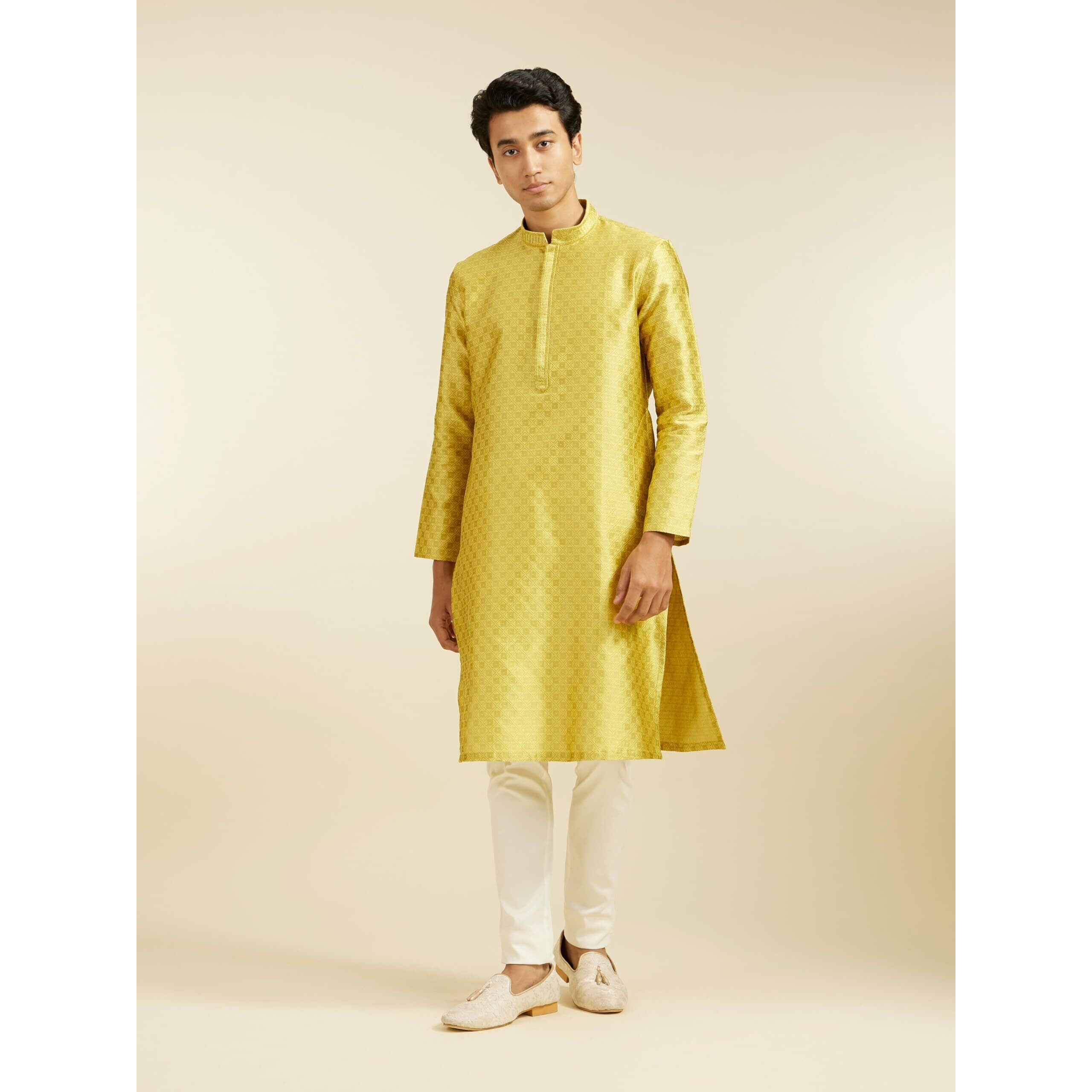Diwas By Manyavar Men's Art Silk Jacquard Weave Kurta (Green,M)