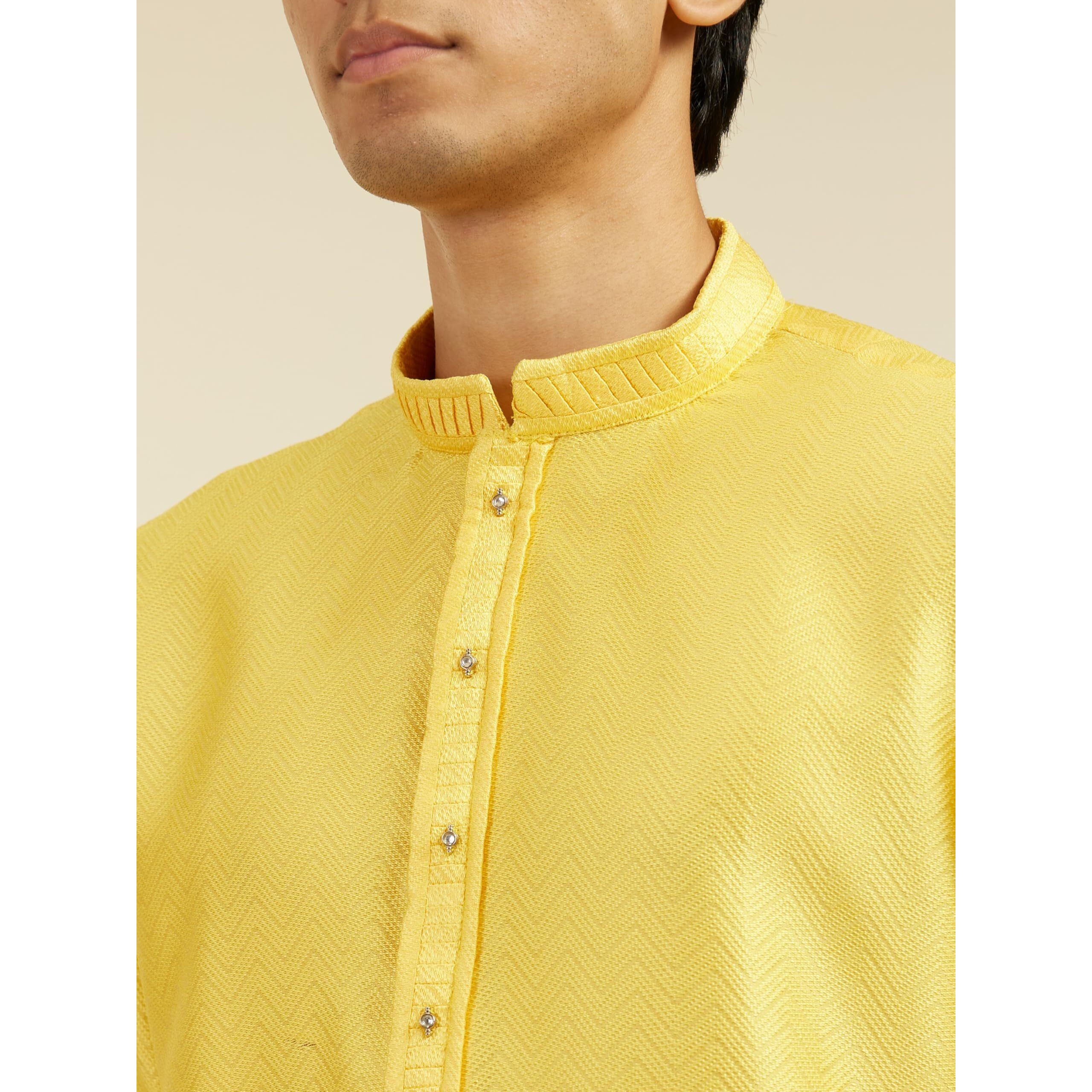 Diwas By Manyavar Men's Art Silk Jacquard Weave Kurta (Yellow,L)
