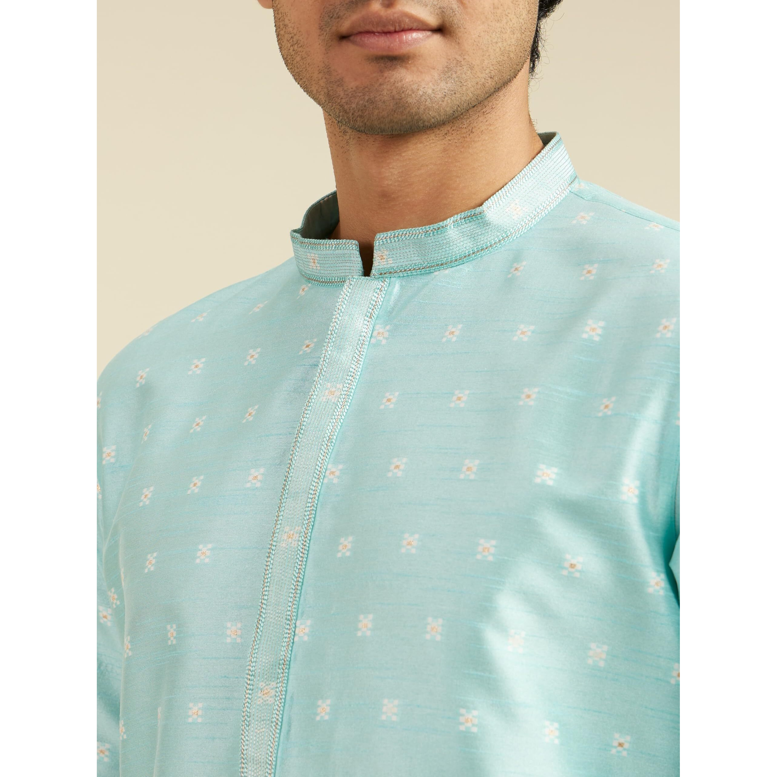 Diwas By Manyavar Men's Art Silk Jacquard| Self Design Kurta (Aqua Green,M)