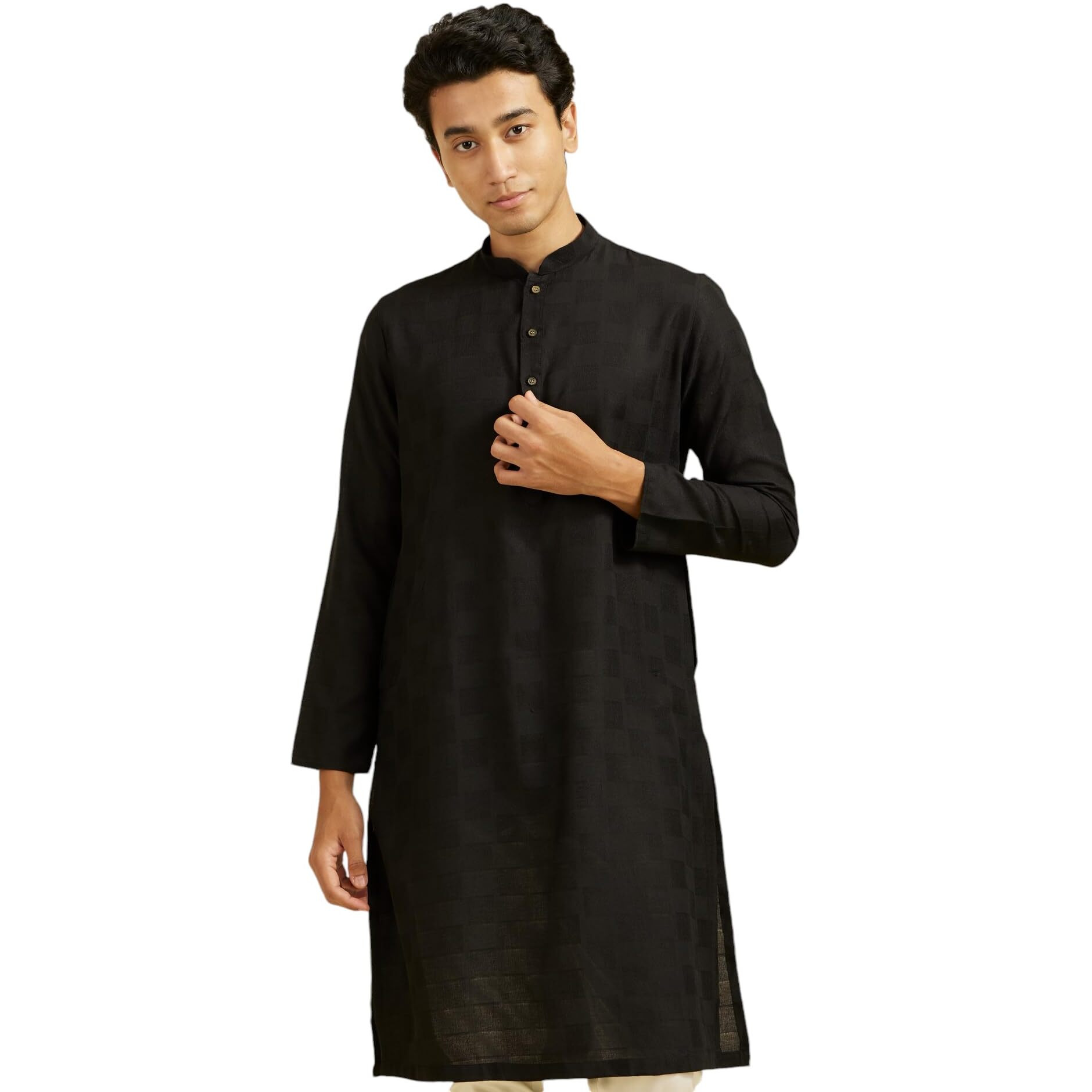 Diwas By Manyavar Men's Viscose Blend Textured Kurta (Black,Xxxl)
