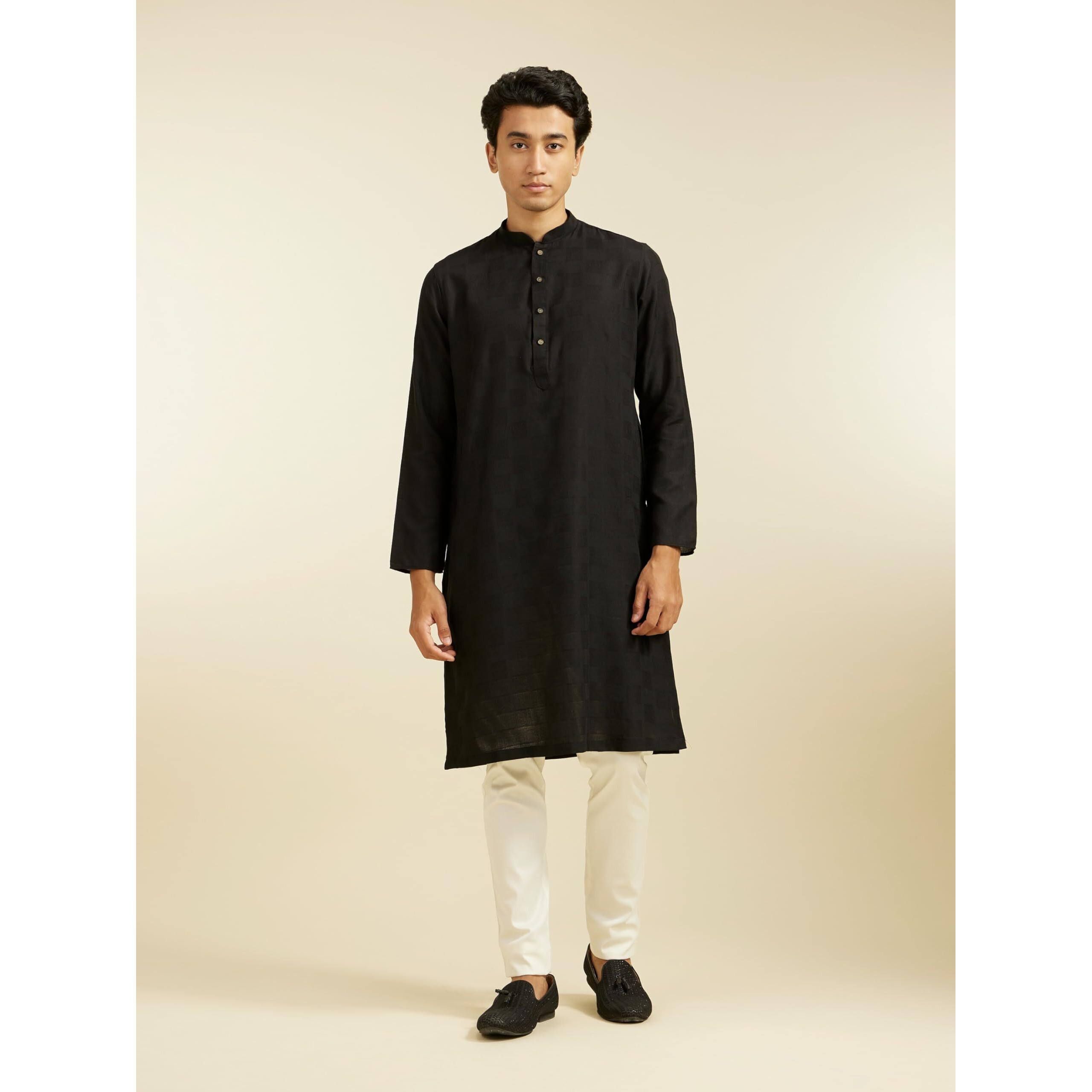 Diwas By Manyavar Men's Viscose Blend Textured Kurta (Black,Xxxl)