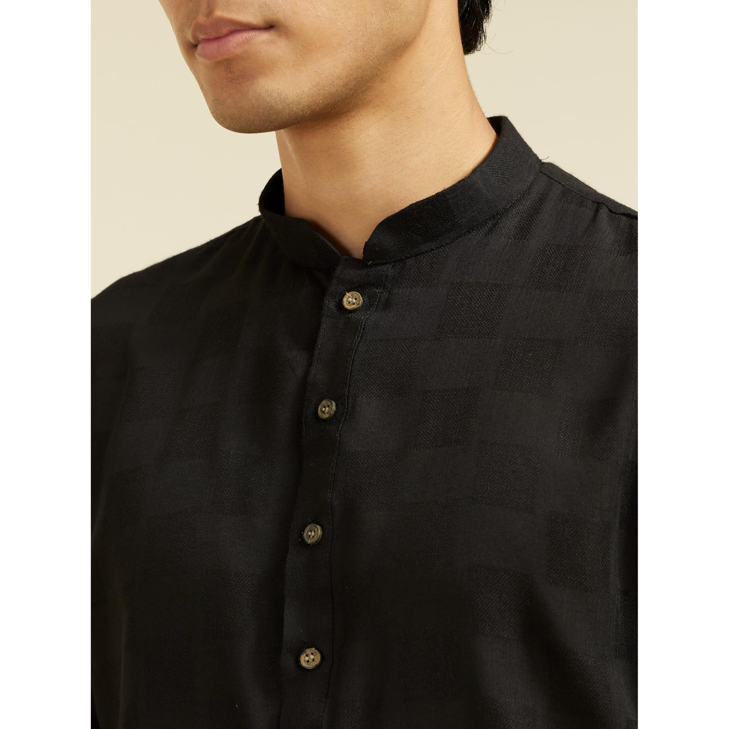 Diwas By Manyavar Men's Viscose Blend Textured Kurta (Black,Xxxl)