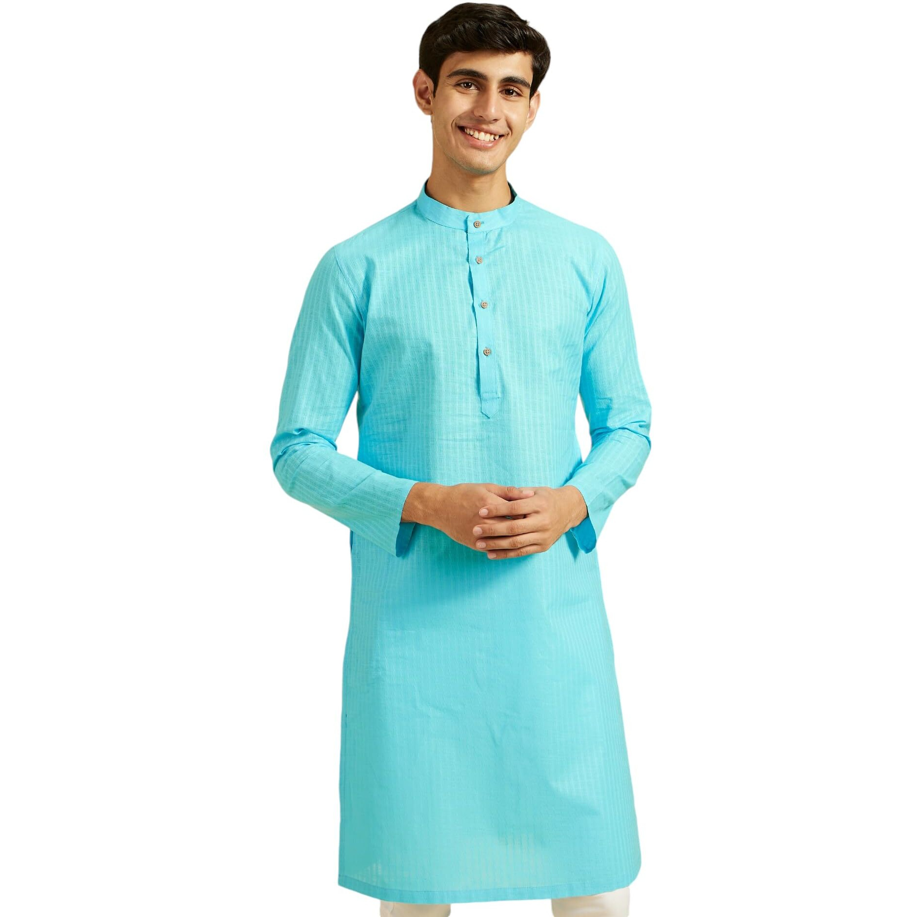 Diwas By Manyavar Men's Cotton Self Design Kurta (Light Blue,S)