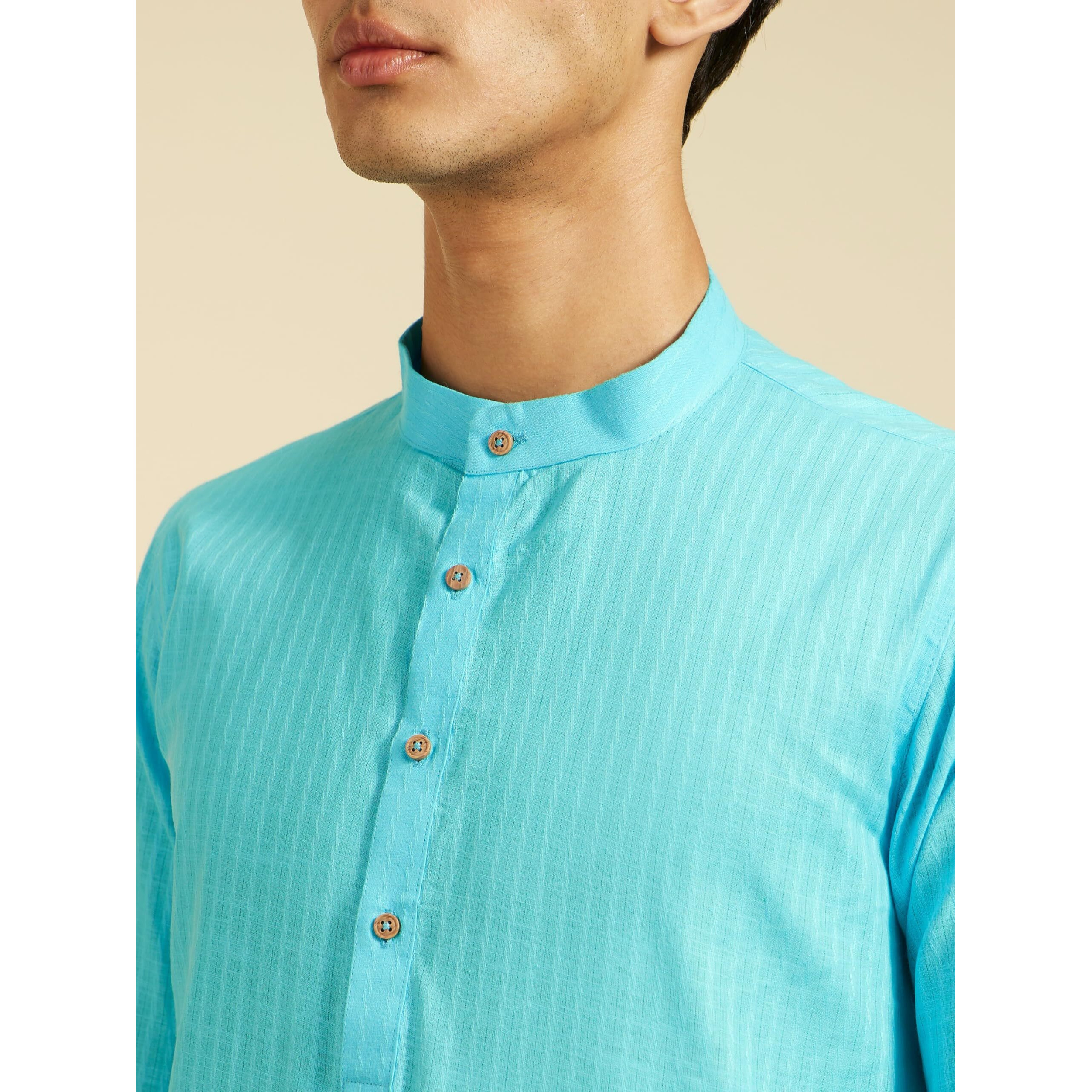 Diwas By Manyavar Men's Cotton Self Design Kurta (Light Blue,S)