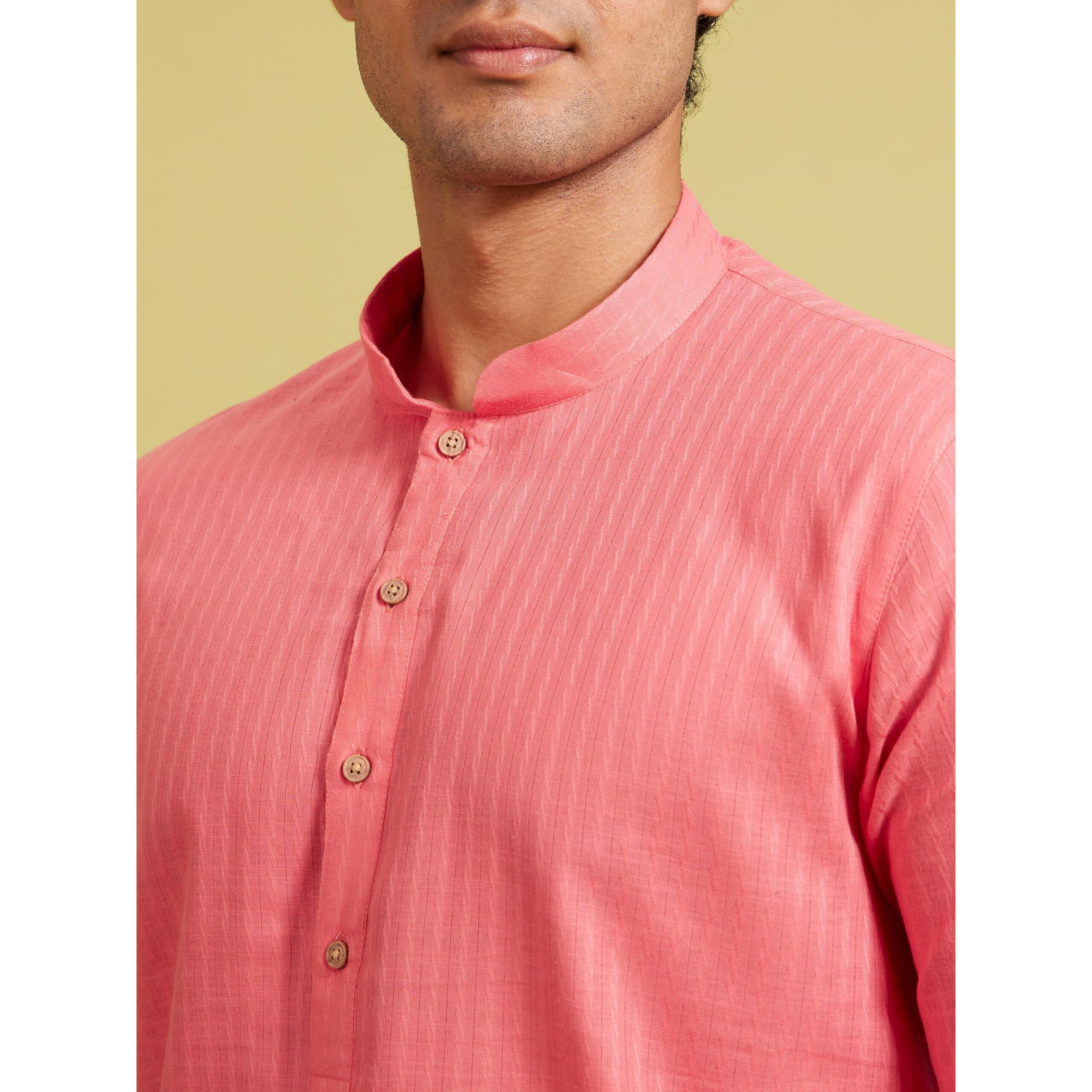 Diwas By Manyavar Men's Cotton Self Design Kurta (Pink,M)