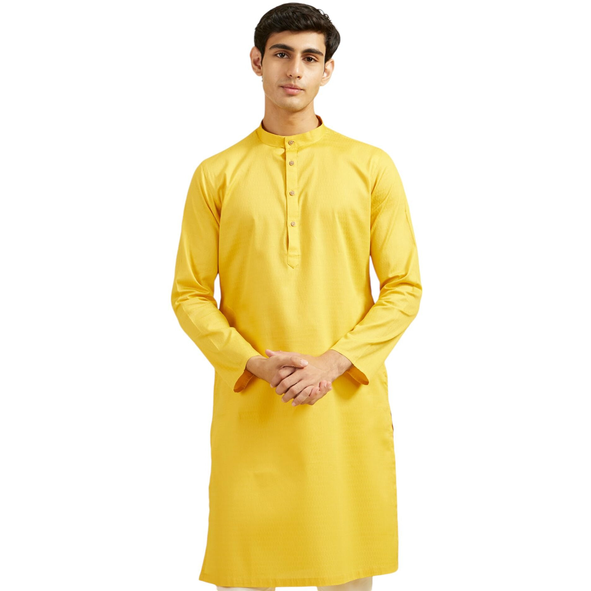 Diwas By Manyavar Men's Cotton Self Design Kurta (Mustard,Xl)
