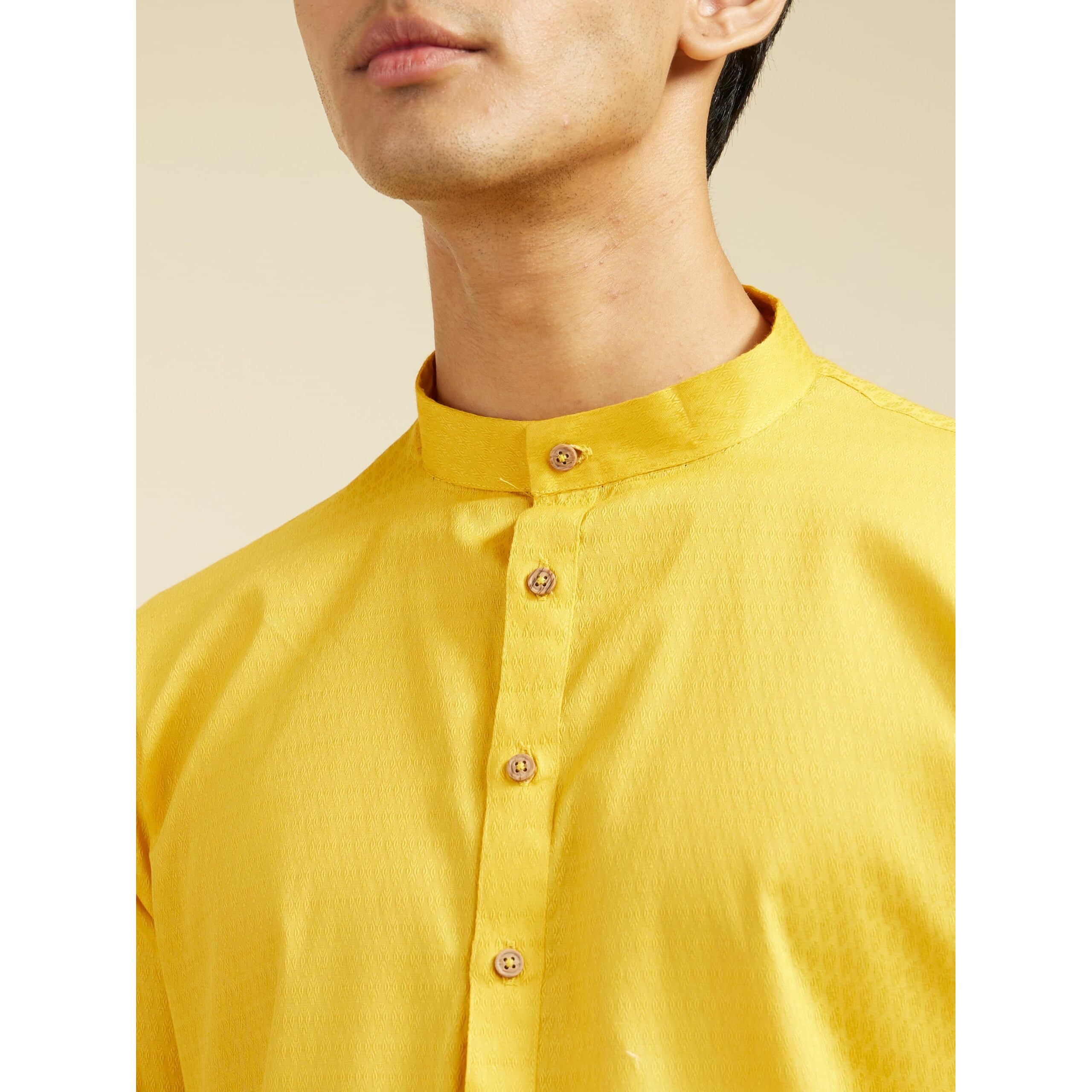 Diwas By Manyavar Men's Cotton Self Design Kurta (Mustard,Xl)