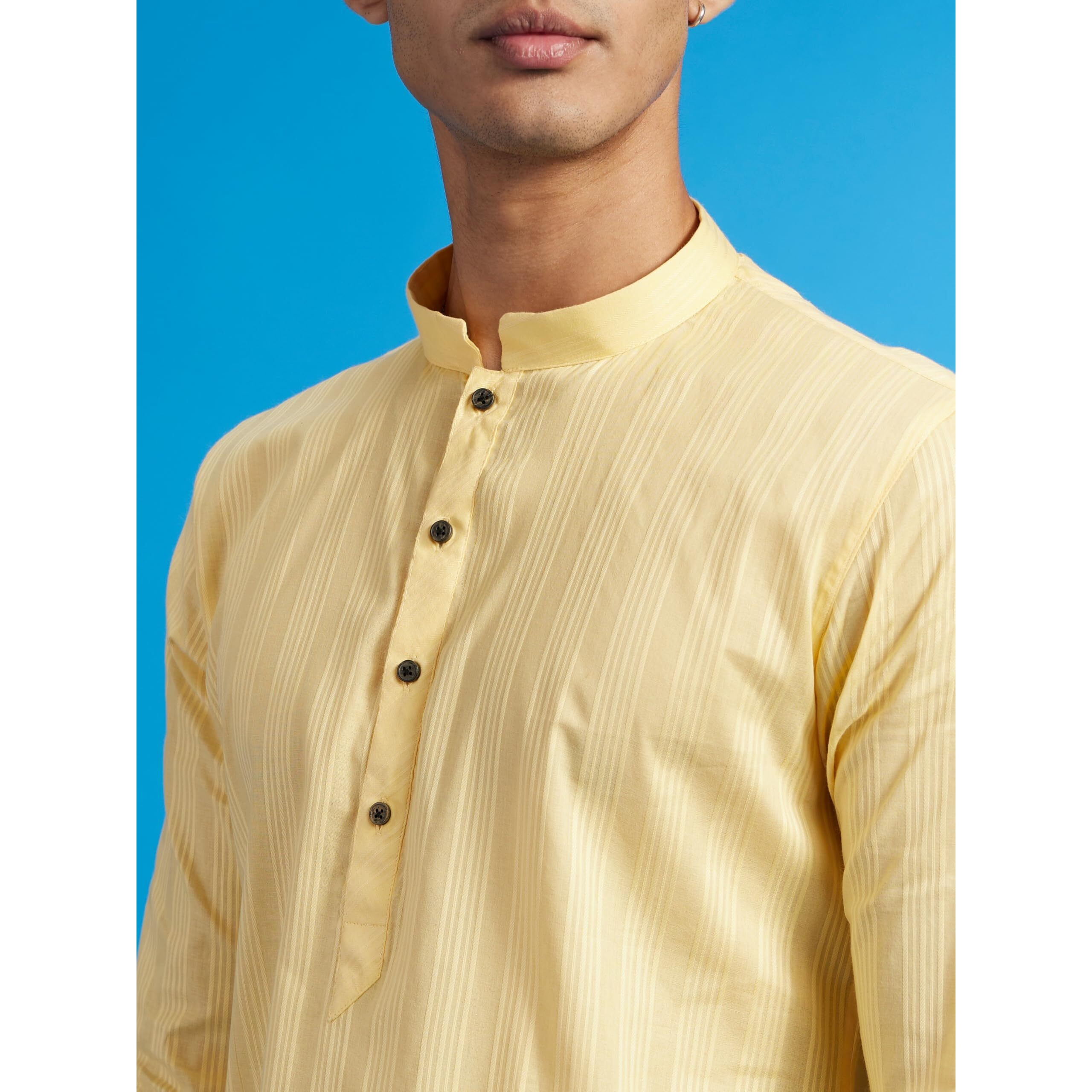 Diwas By Manyavar Men's Cotton Self Design Kurta (Yellow,Xl)