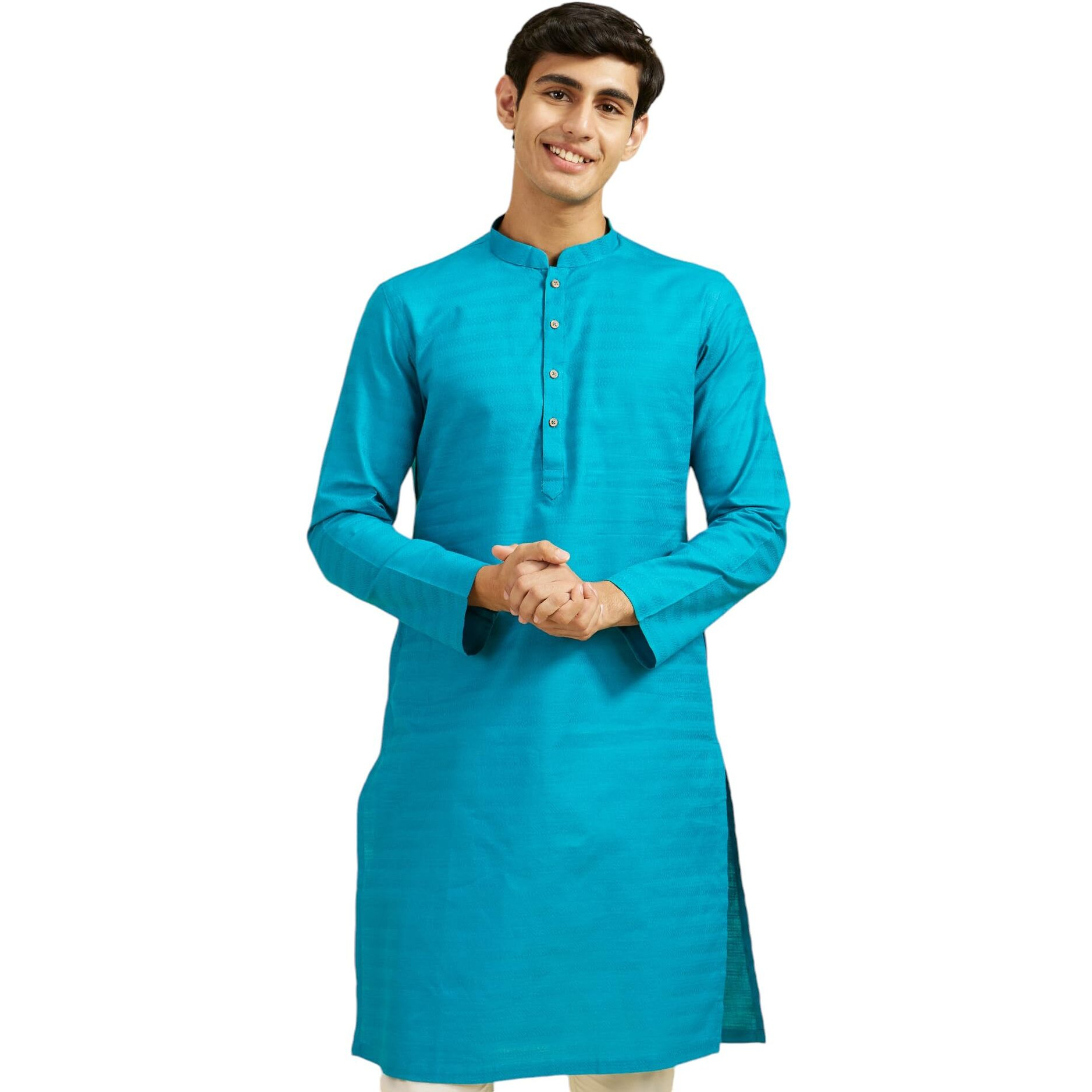 Diwas By Manyavar Men's Cotton Self Design Kurta (Teal Green,M)