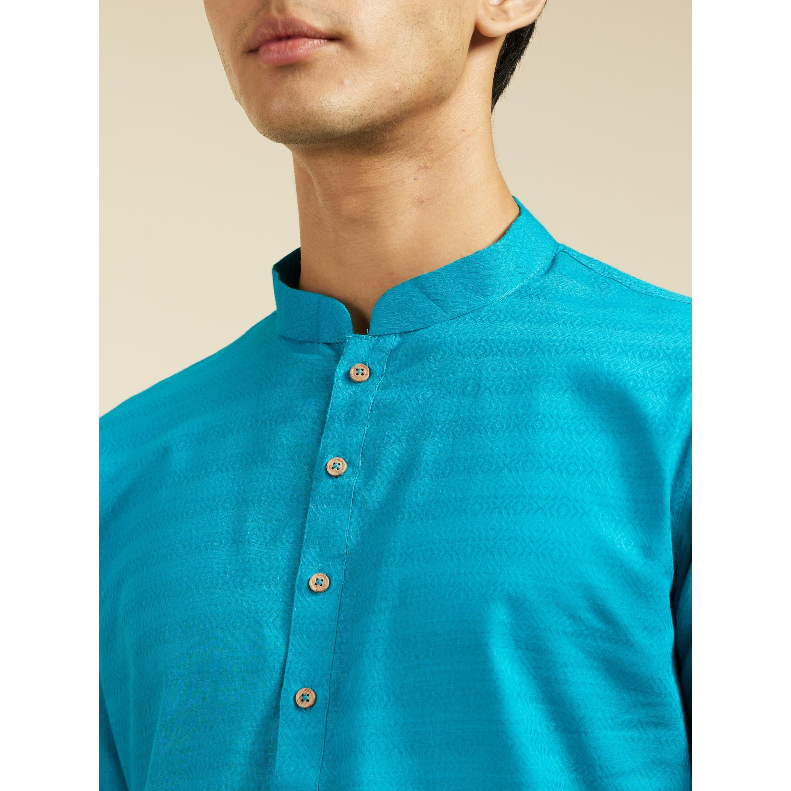 Diwas By Manyavar Men's Cotton Self Design Kurta (Teal Green,M)