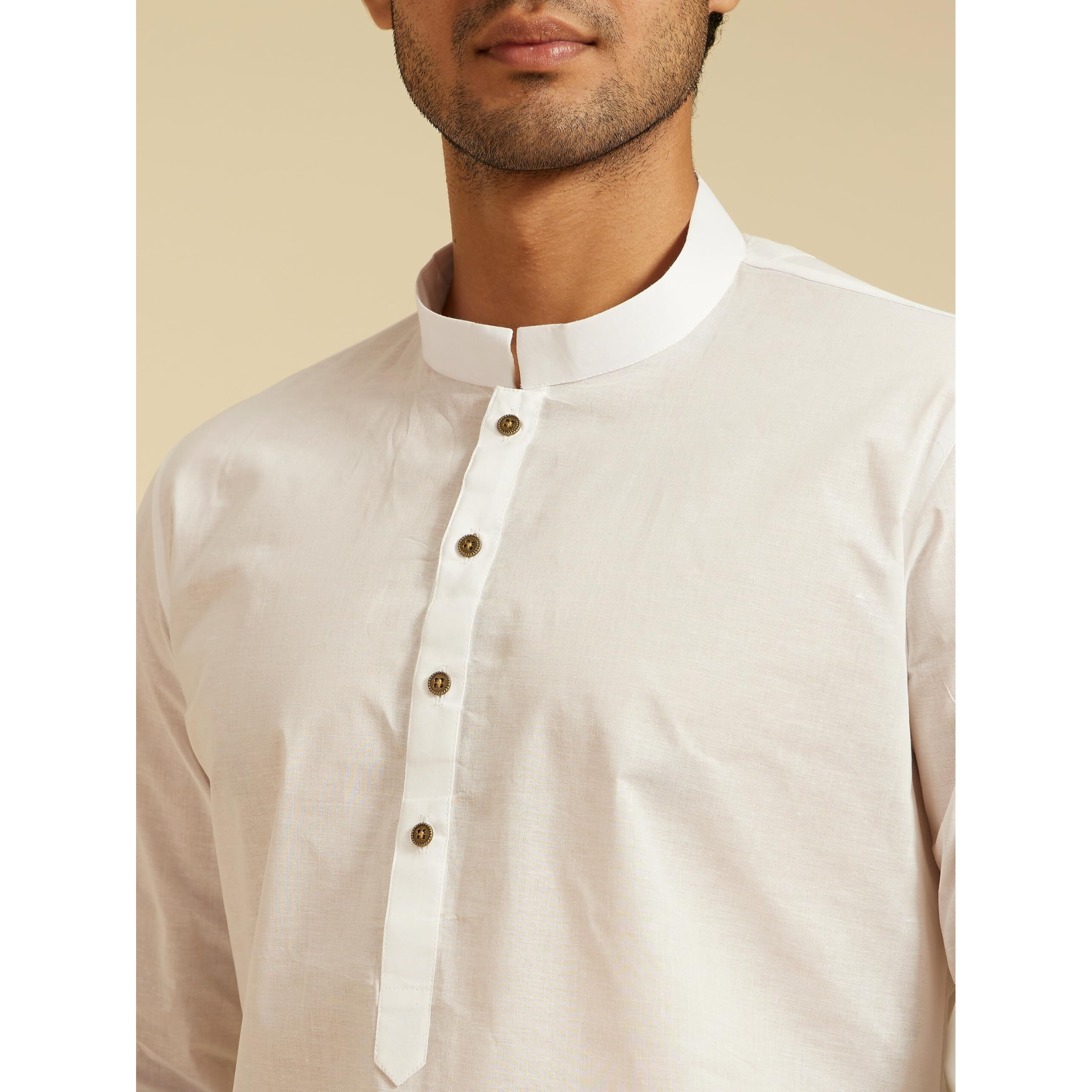Diwas By Manyavar Men's Cotton Self Design Kurta (White,S)