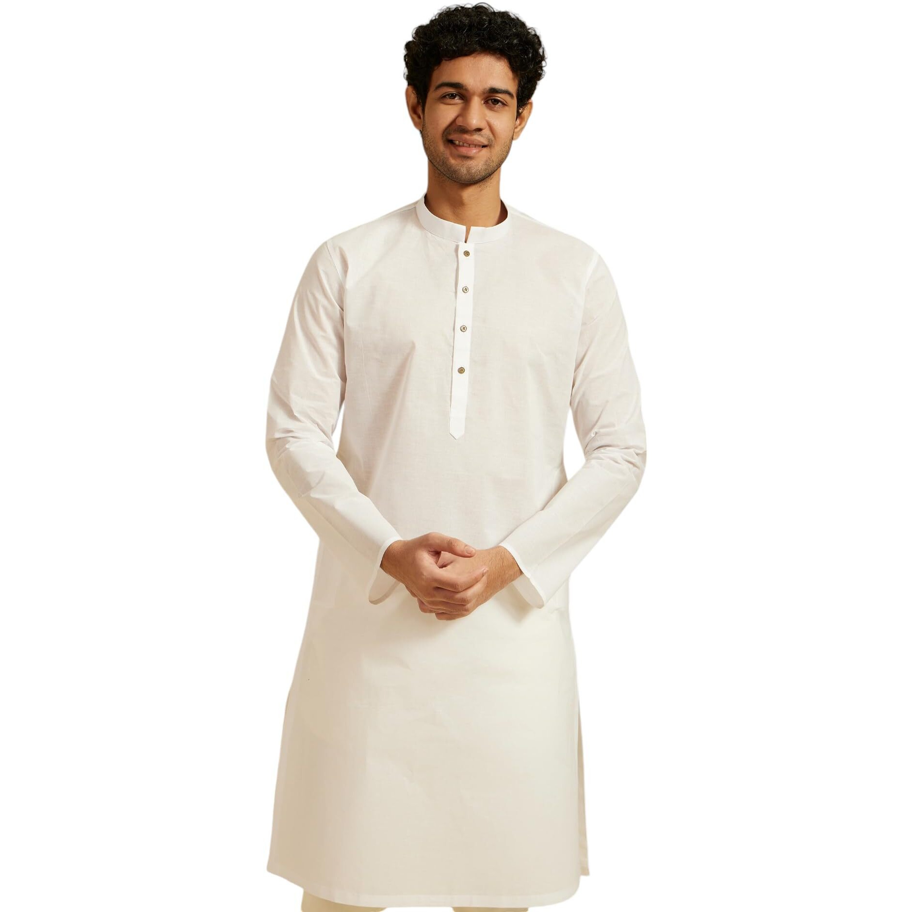 Diwas By Manyavar Men's Cotton Self Design Kurta (White,L)