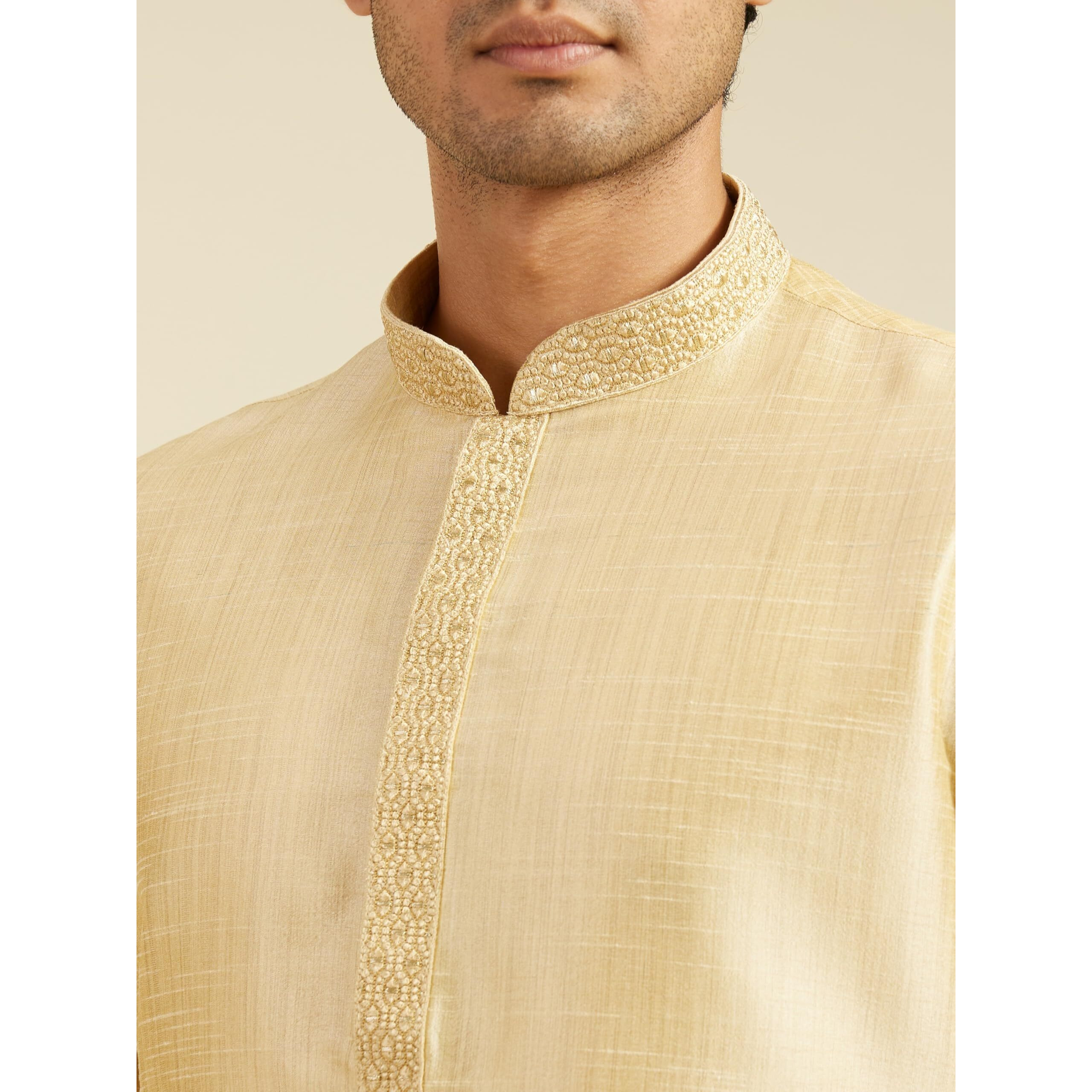 Diwas By Manyavar Men's Art Silk Solid Kurta (Fawn,S)