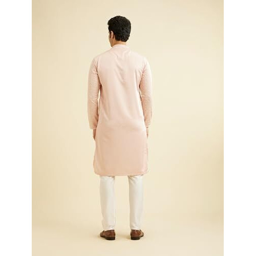 Manyavar Men's Satin Embroidered | Sequin Work Kurta Pyjama Set (Pink,M)