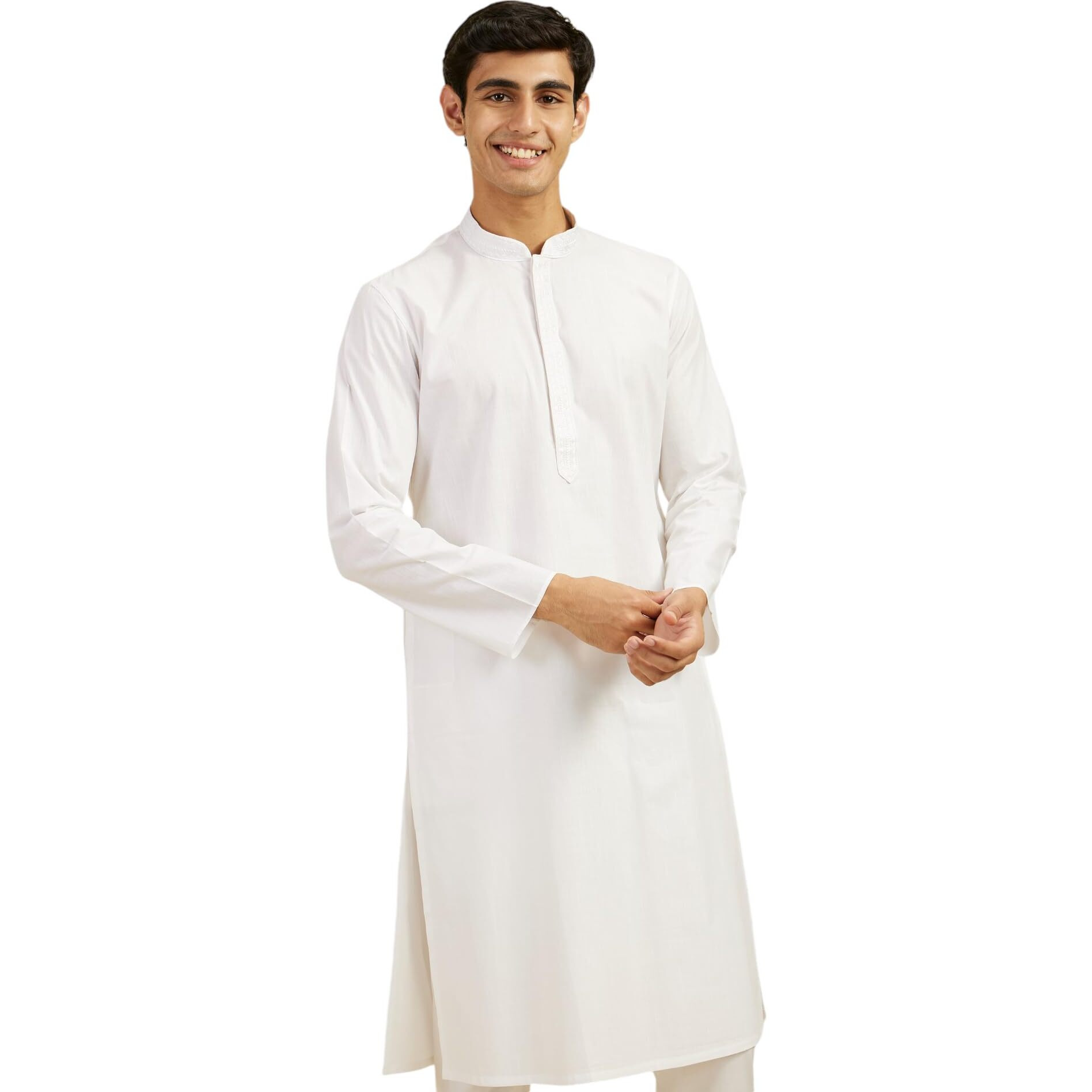 Diwas By Manyavar Men's Cotton Self Design Kurta (White,S)