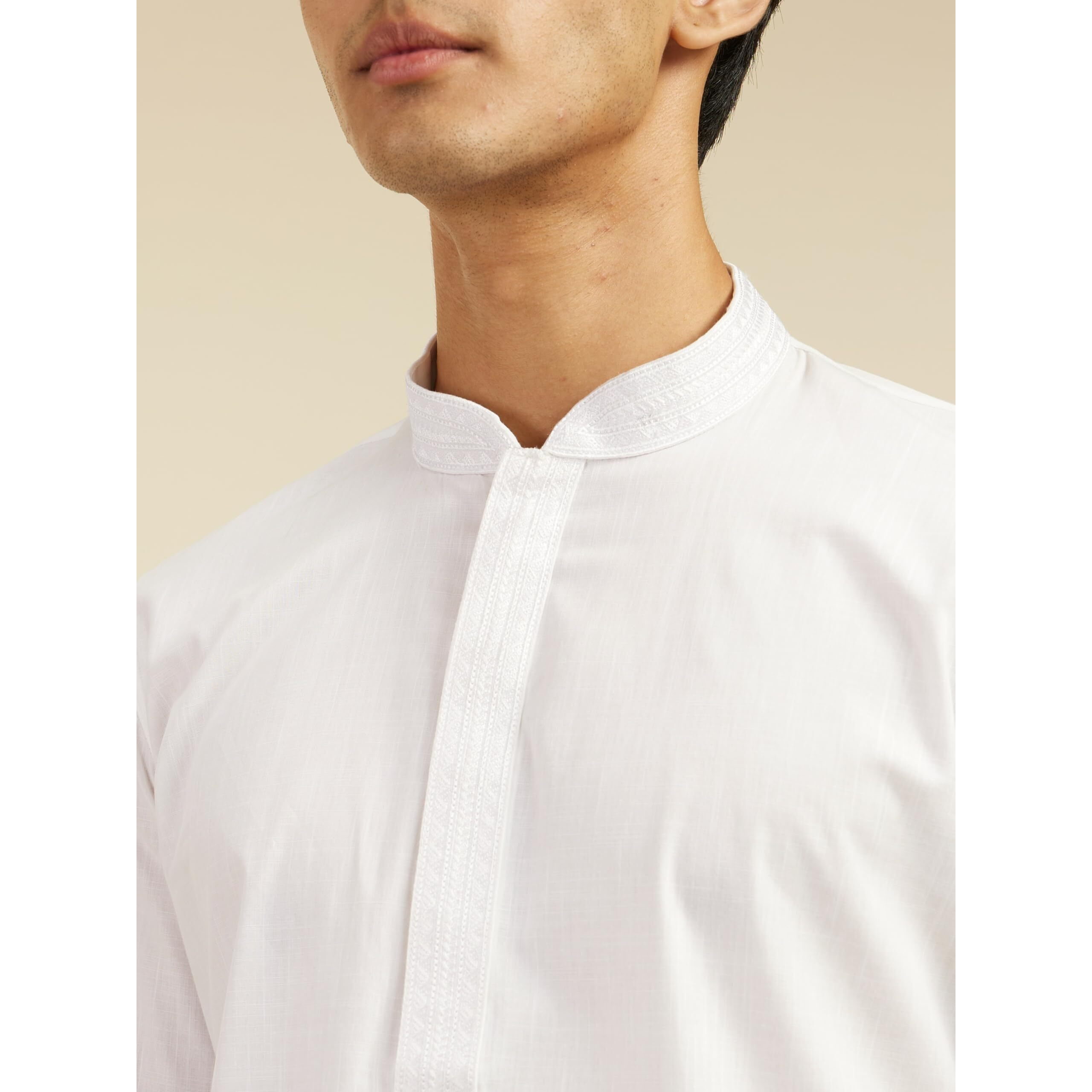 Diwas By Manyavar Men's Cotton Self Design Kurta (White,M)