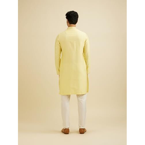 Manyavar Men's Viscose Blend Sequin Work Kurta Set (Yellow,Xl)