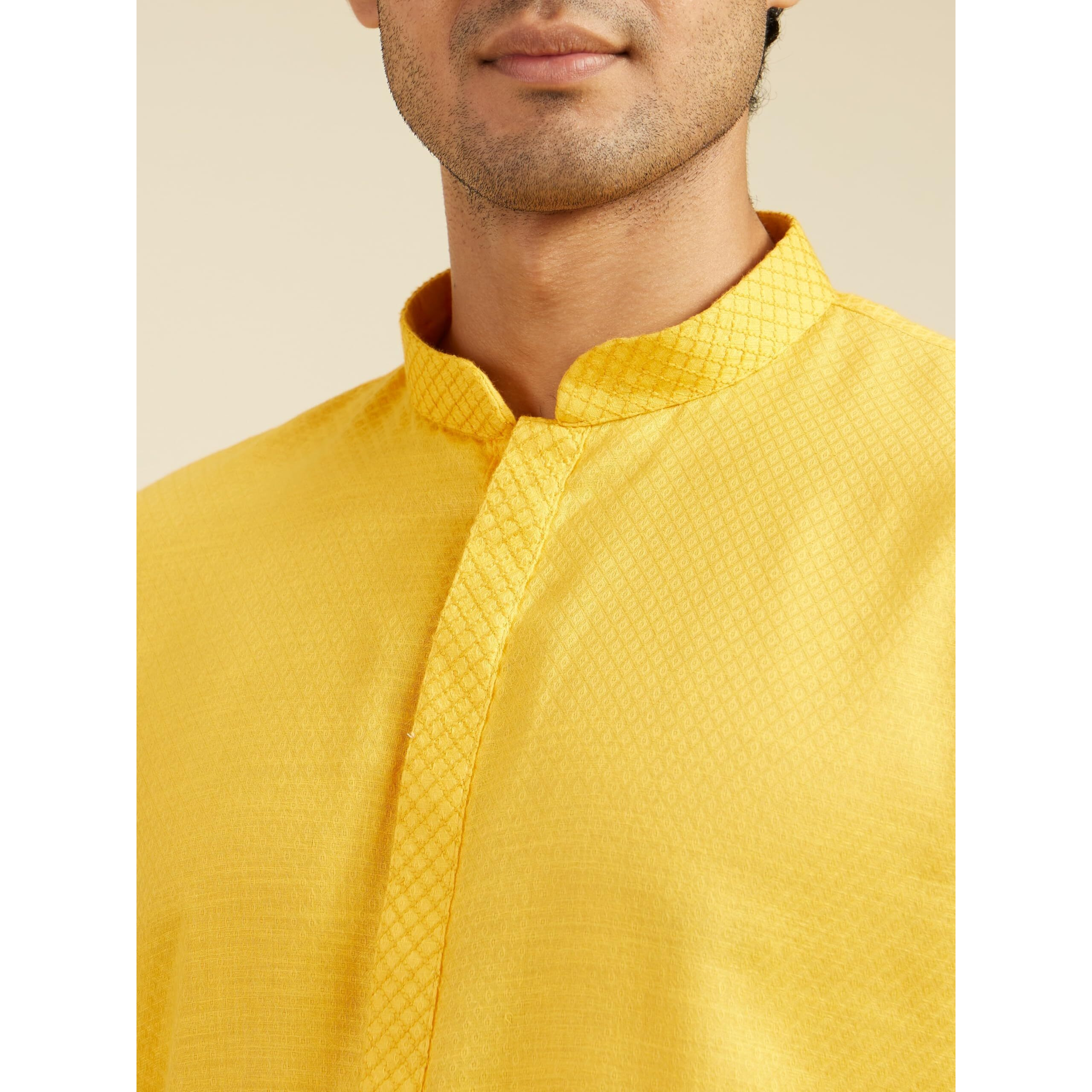 Diwas By Manyavar Men's Cotton Solid Kurta (Mustard,S)