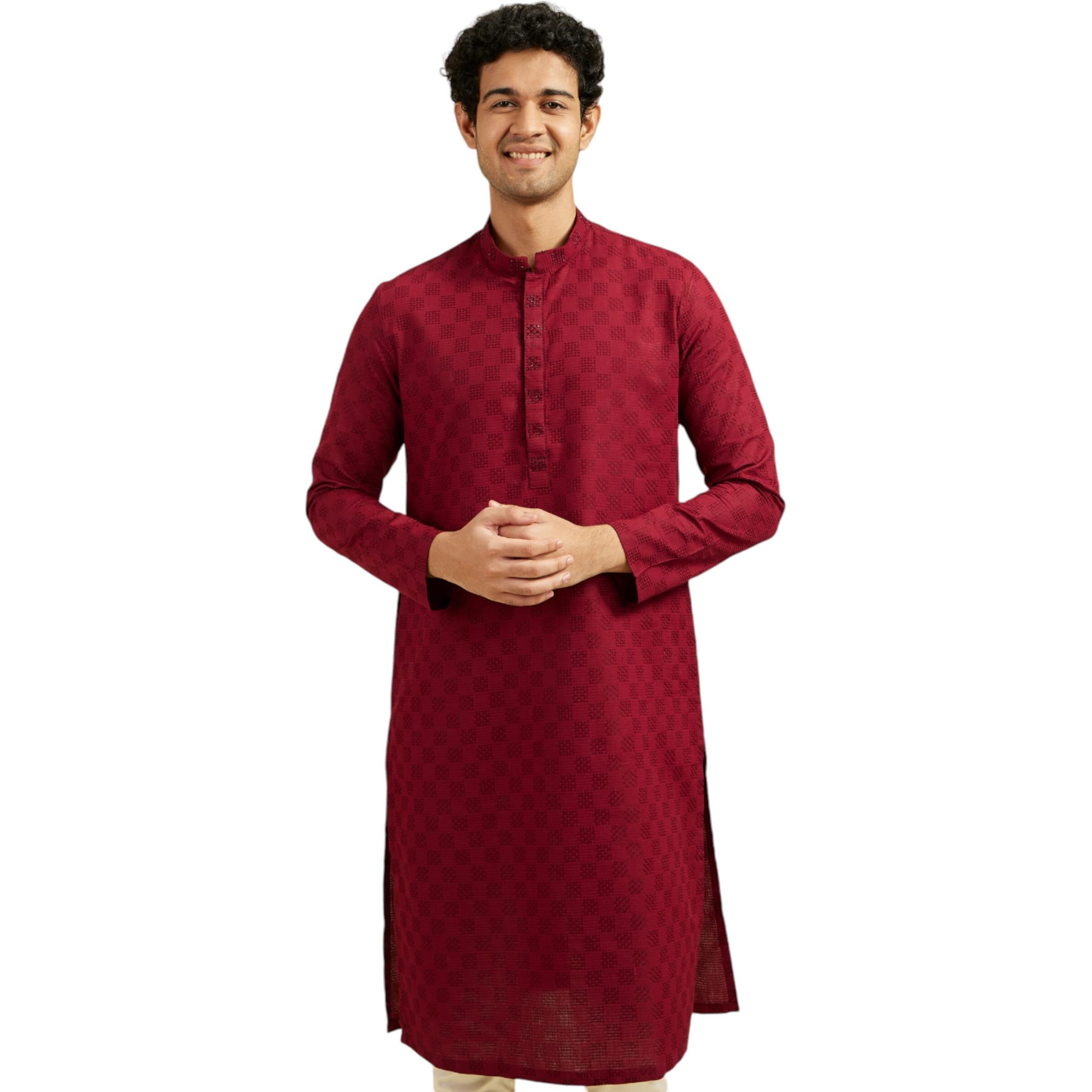 Diwas By Manyavar Men's Cotton Textured Kurta (Maroon,Xxl)