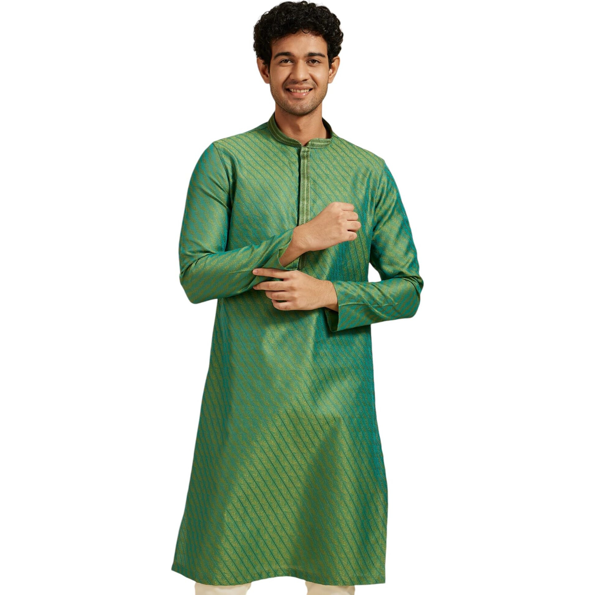 Diwas By Manyavar Men's Art Silk Jacquard Weave Kurta (Light Mid Green,S)