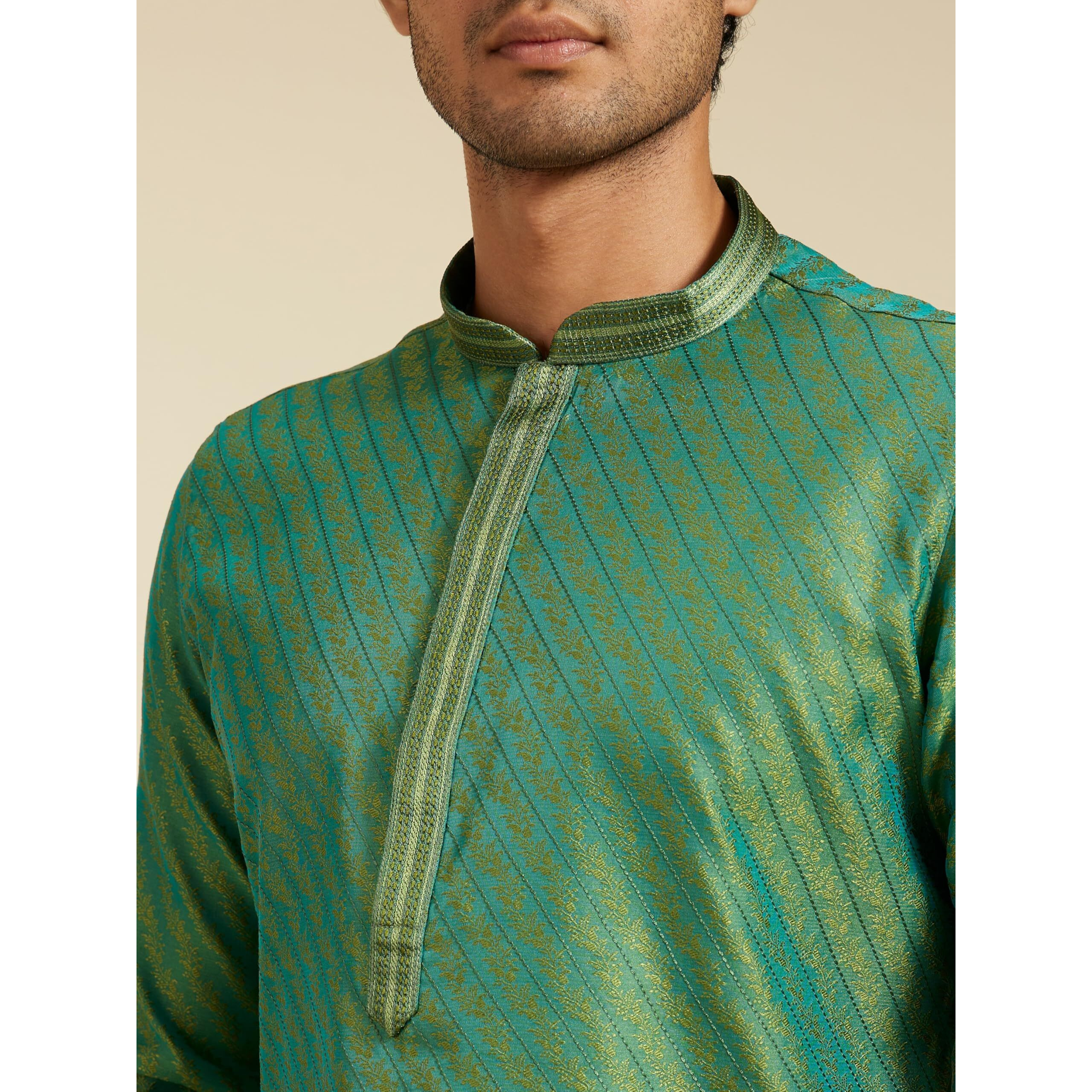 Diwas By Manyavar Men's Art Silk Jacquard Weave Kurta (Light Mid Green,S)
