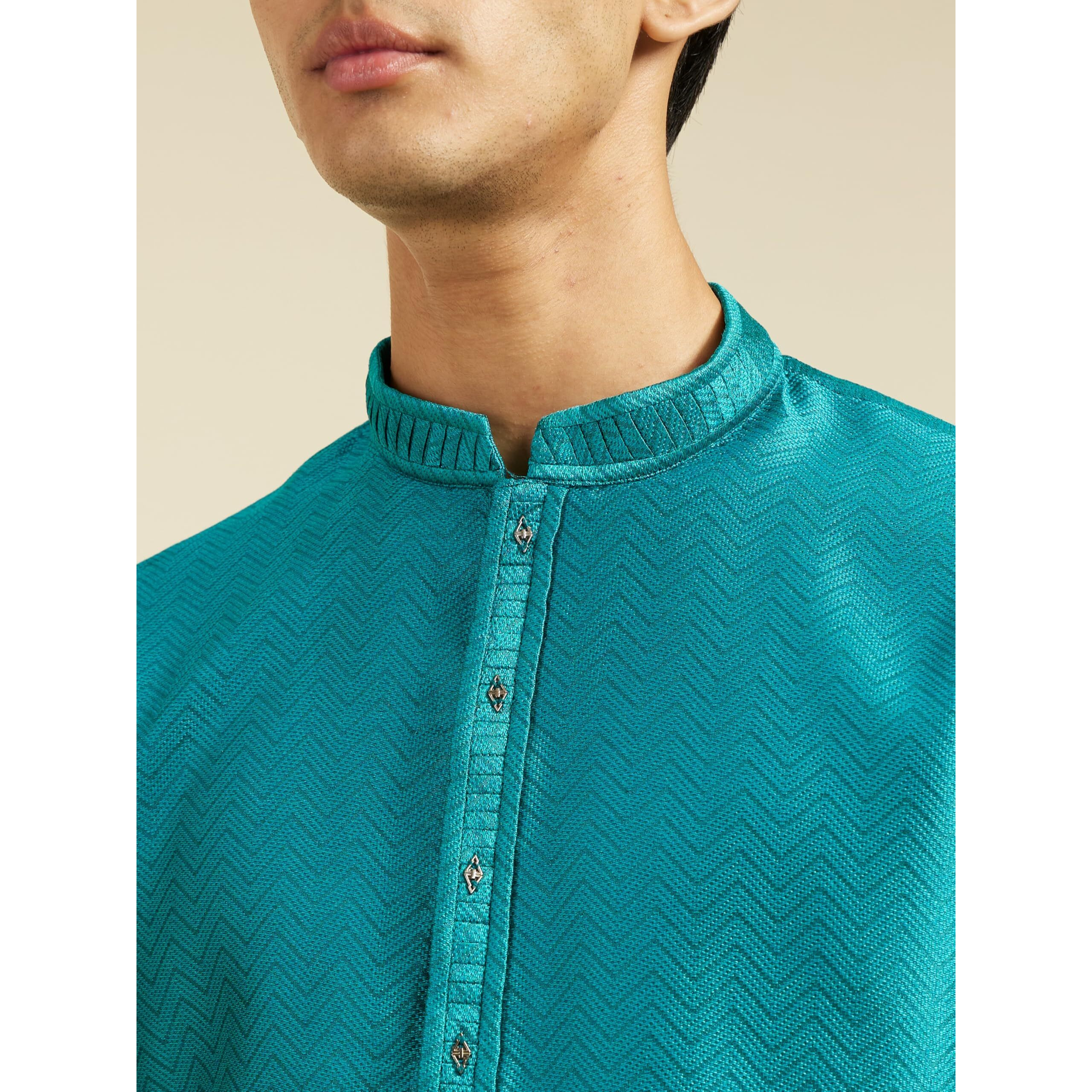 Diwas By Manyavar Men's Art Silk Jacquard Weave Kurta (Green,S)