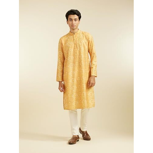 Diwas By Manyavar Men's Cotton Blend Printed Kurta (Mustard,Xxl)