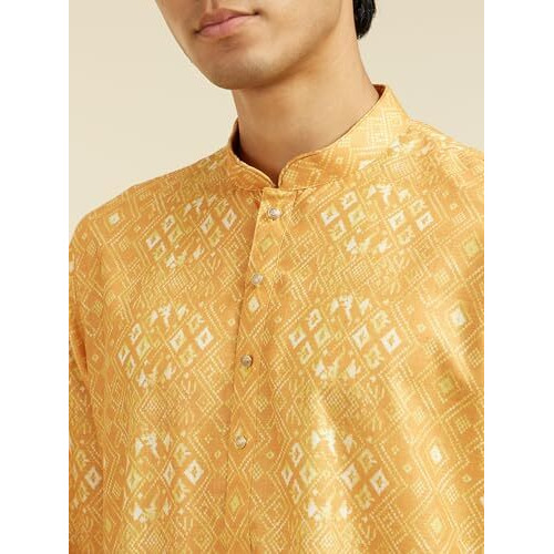 Diwas By Manyavar Men's Cotton Blend Printed Kurta (Mustard,Xxl)