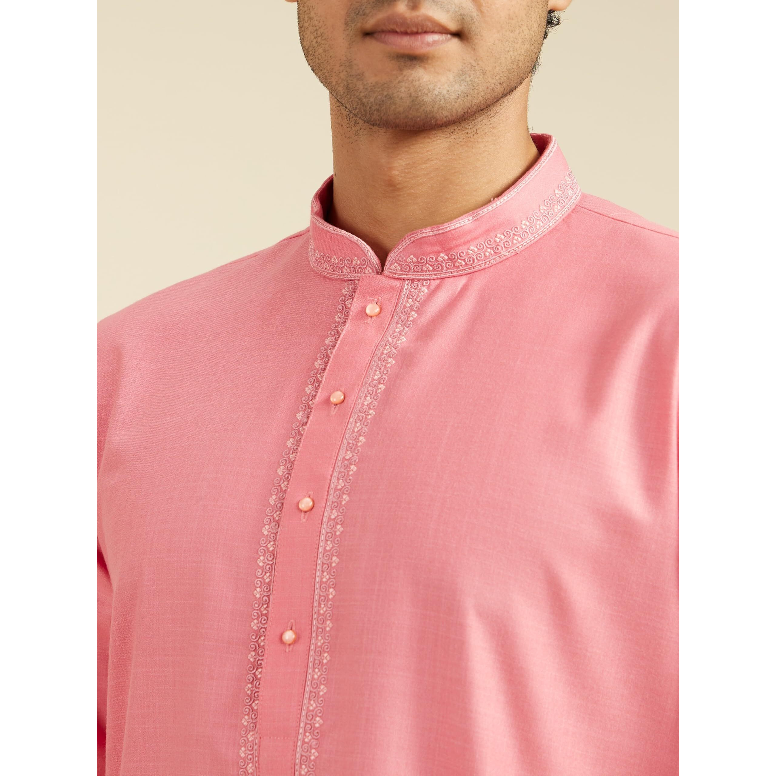Diwas By Manyavar Men's Viscose Blend Solid Kurta (Coral,Xxxl)