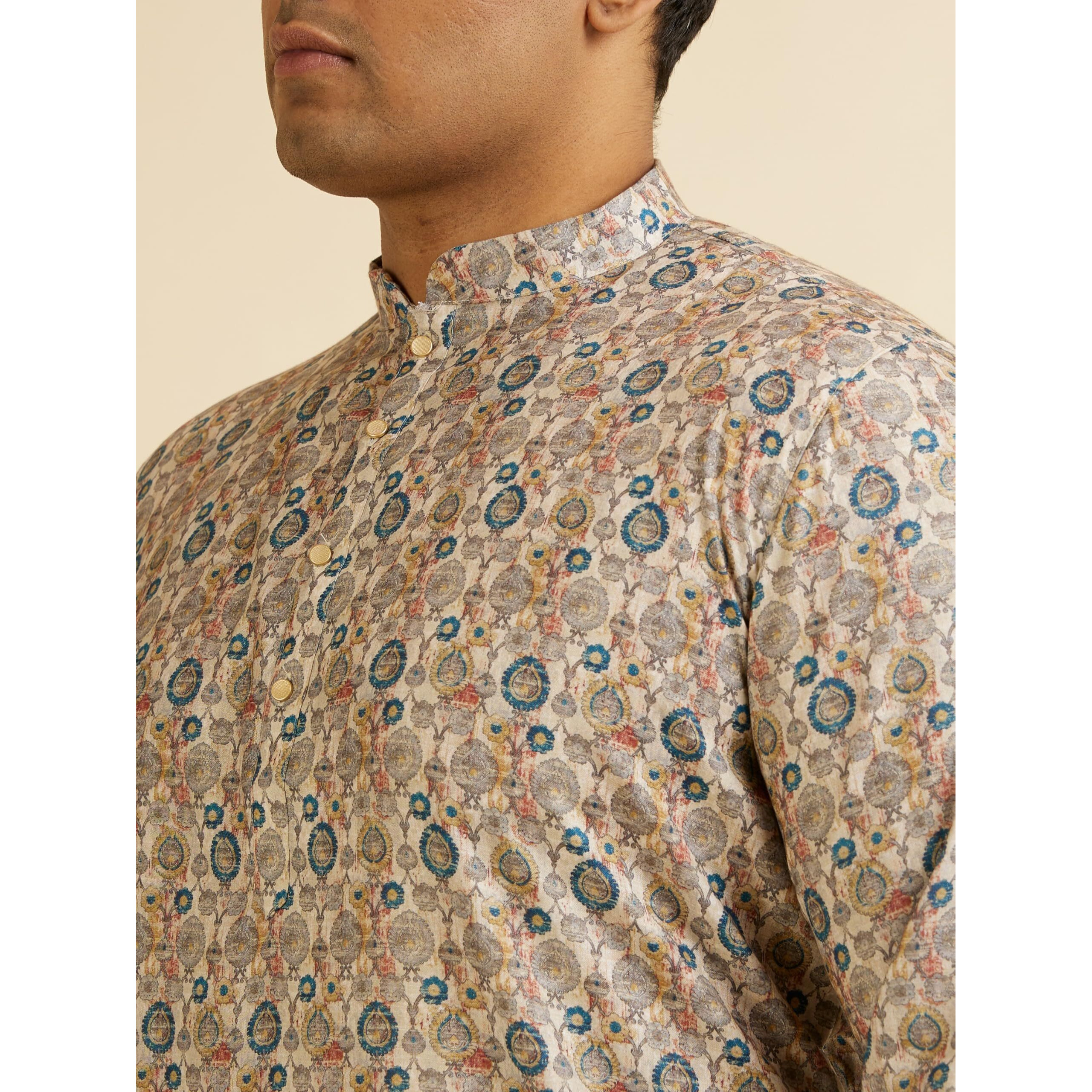 Manyavar Men's Cotton Blend Self-Design Kurta (Beige,05Xl)