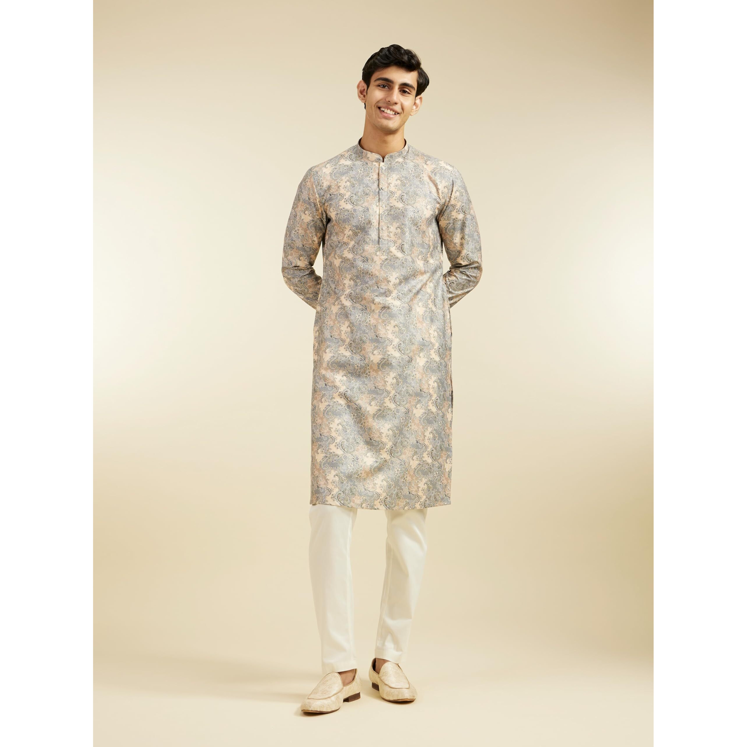 Diwas By Manyavar Men's Cotton Blend Printed Kurta (Grey,Xxl)