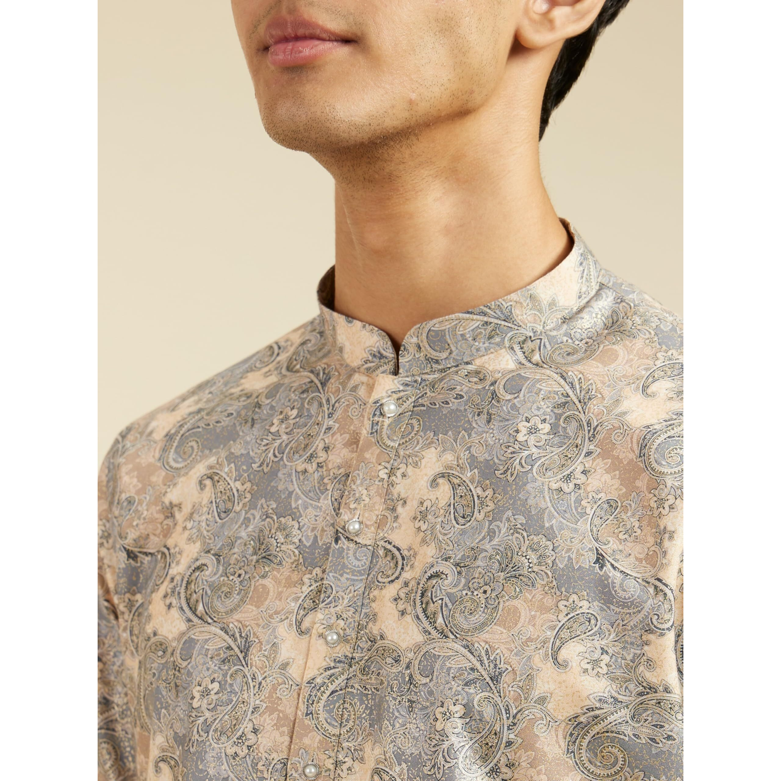 Diwas By Manyavar Men's Cotton Blend Printed Kurta (Grey,Xxl)