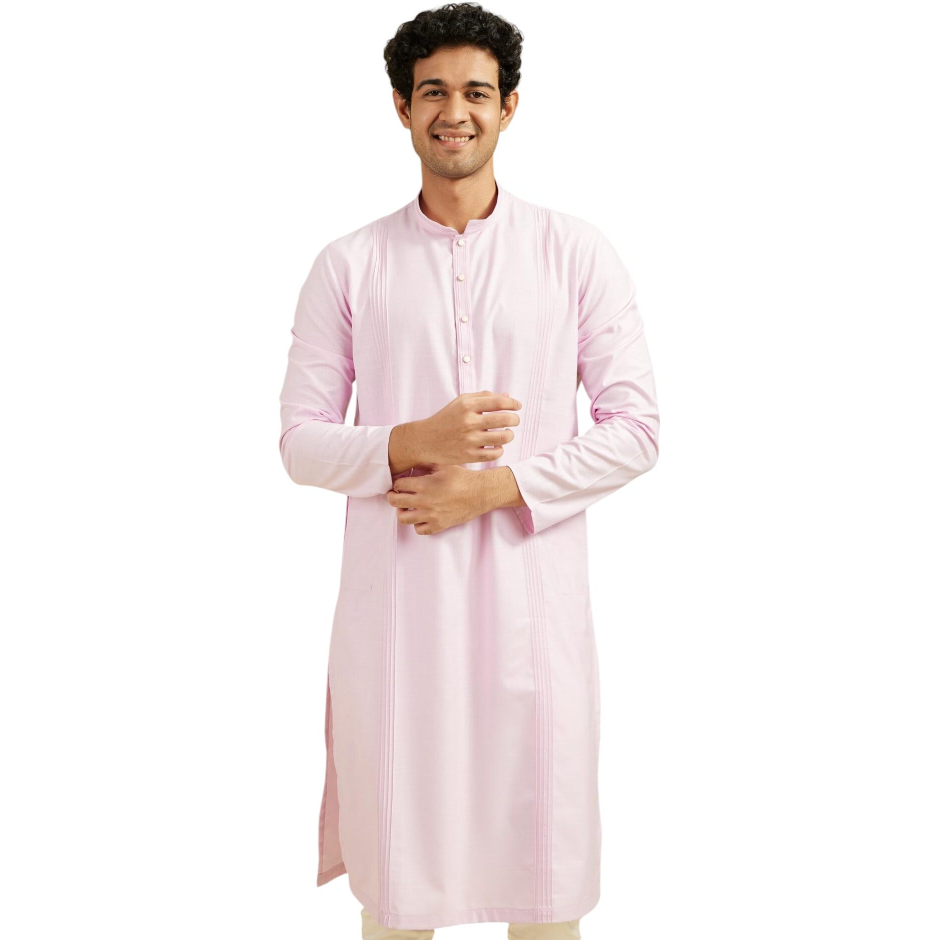 Diwas By Manyavar Men's Viscose Blend Self Design Kurta (Pink,M)