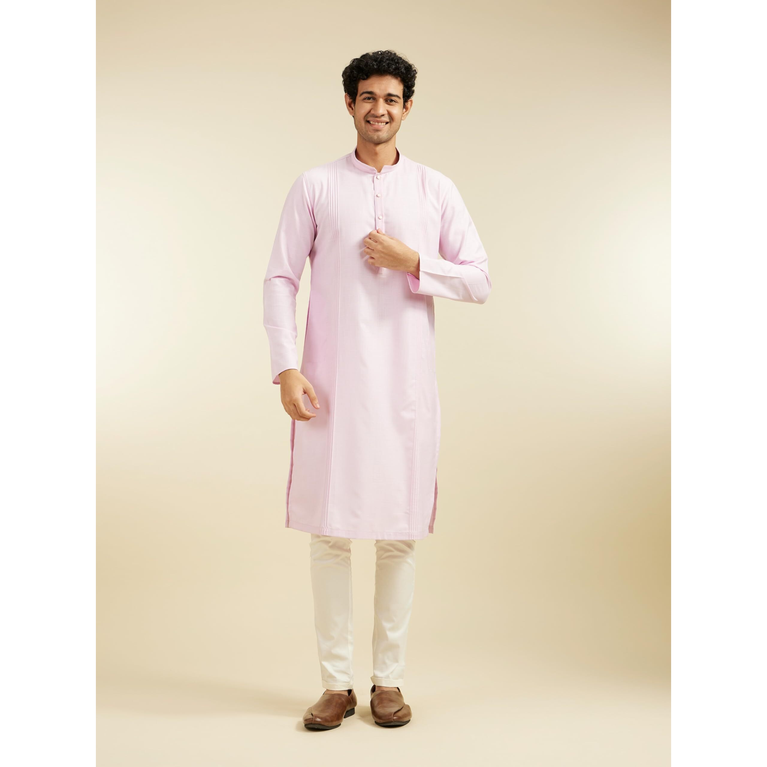 Diwas By Manyavar Men's Viscose Blend Self Design Kurta (Pink,M)