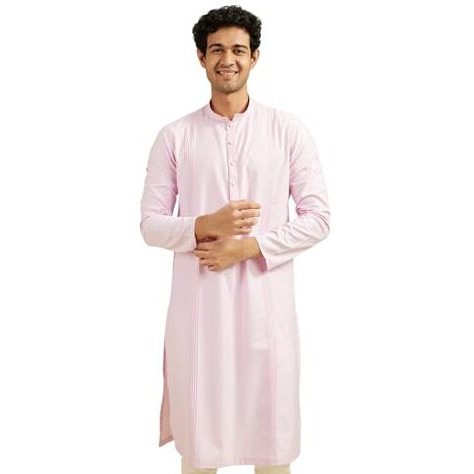 Diwas By Manyavar Men's Viscose Blend Self Design Kurta (Pink,L)