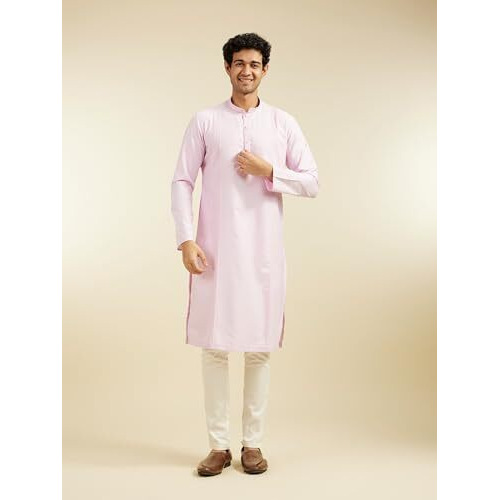 Diwas By Manyavar Men's Viscose Blend Self Design Kurta (Pink,L)