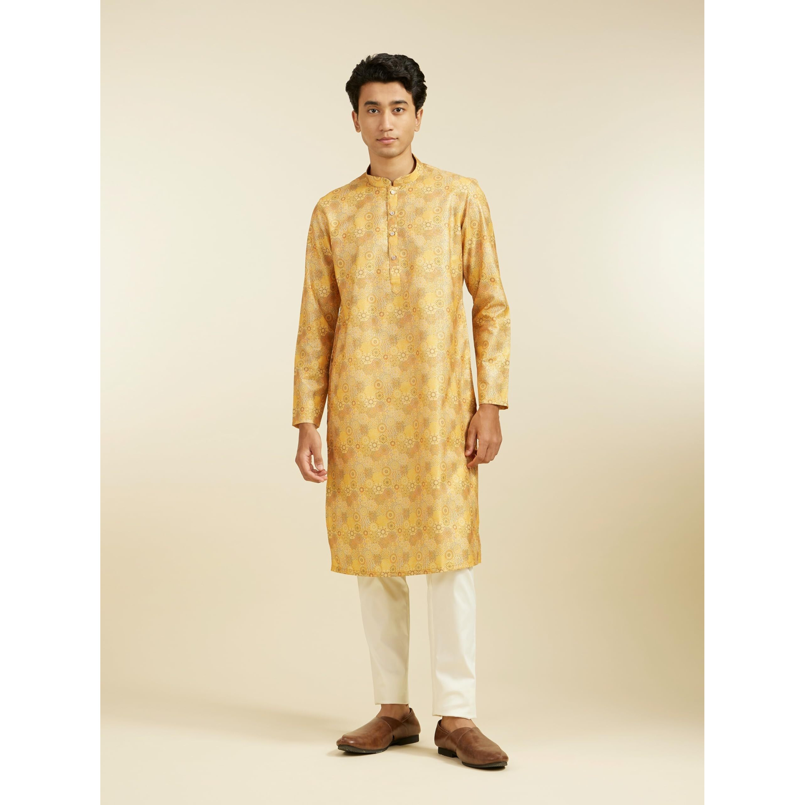Diwas By Manyavar Men's Cotton Blend Printed Kurta (Mustard,Xxxl)