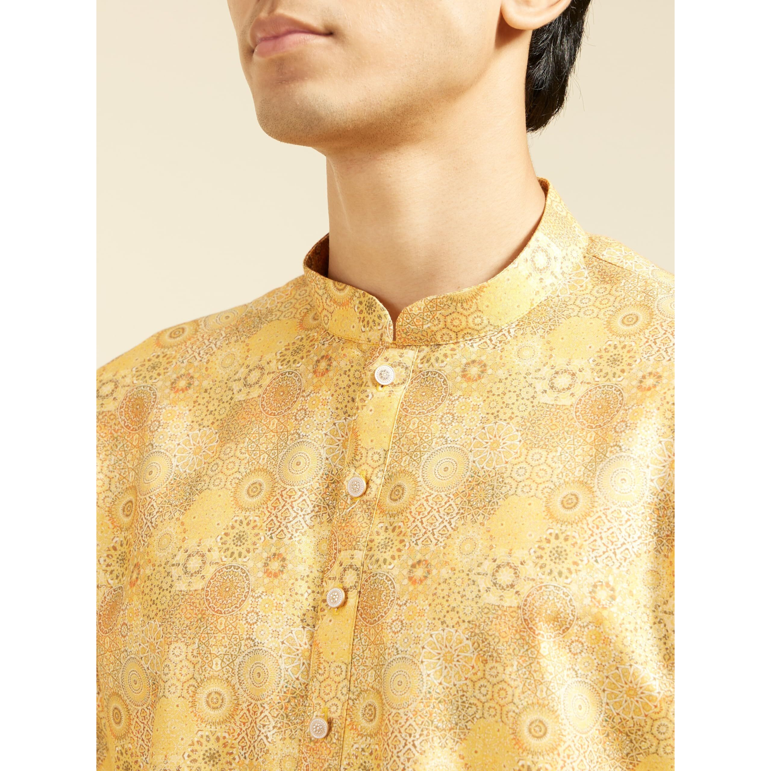 Diwas By Manyavar Men's Cotton Blend Printed Kurta (Mustard,Xxxl)
