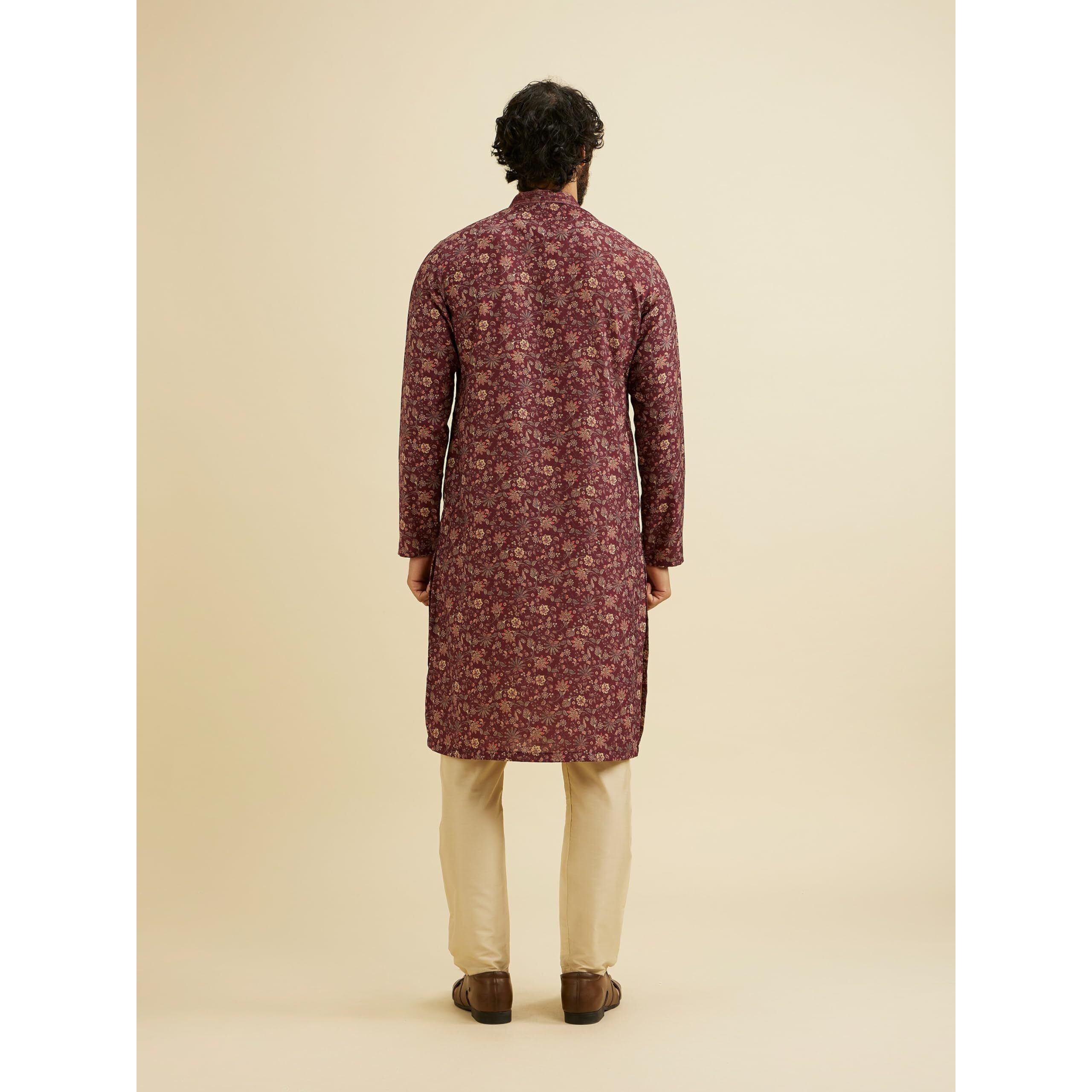 Manyavar Men's Viscose Blend Printed Kurta Set (Wine,Xxxl)