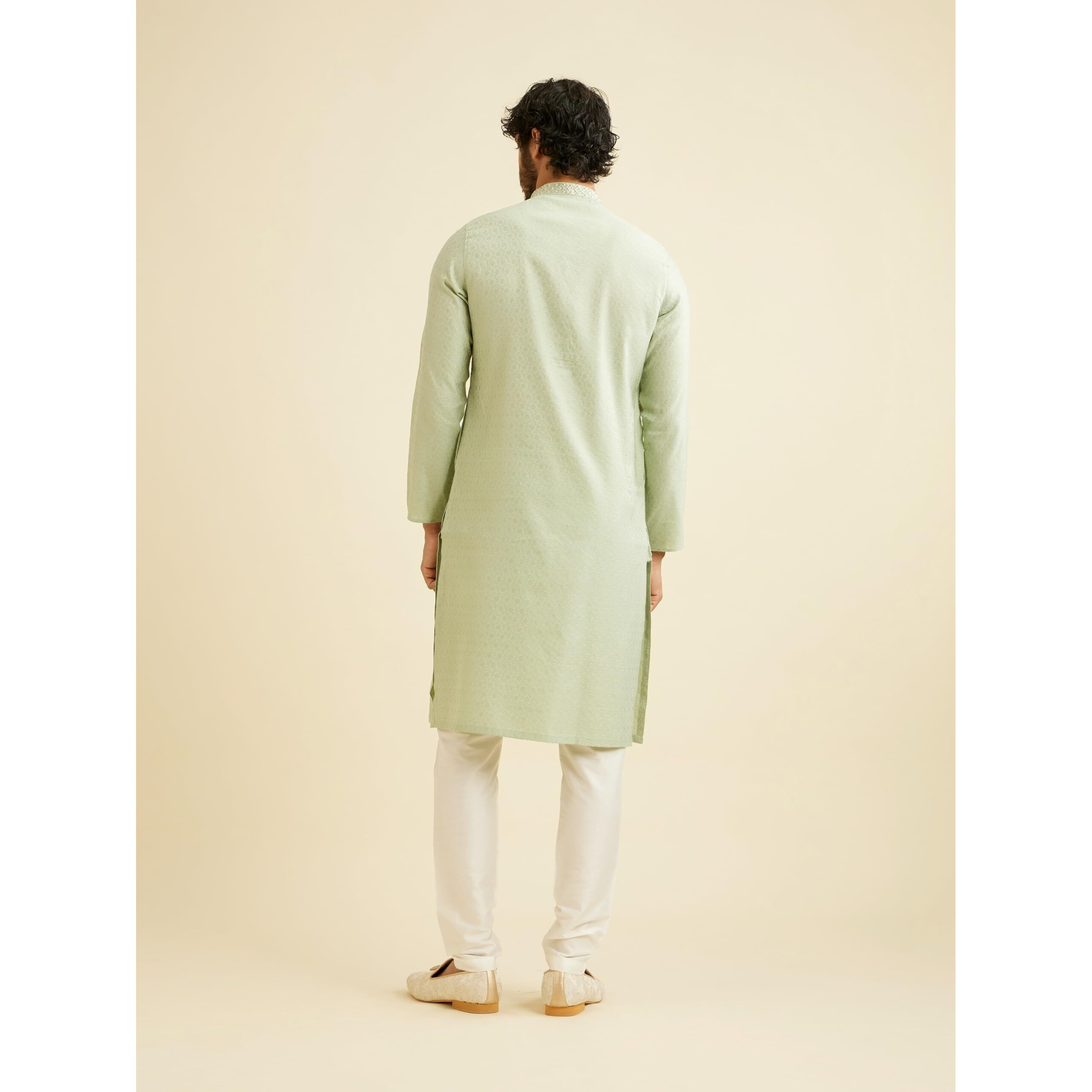 Manyavar Men's Viscose Blend Thread Work| Self Design Kurta Pyjama Set (Green,Xl)