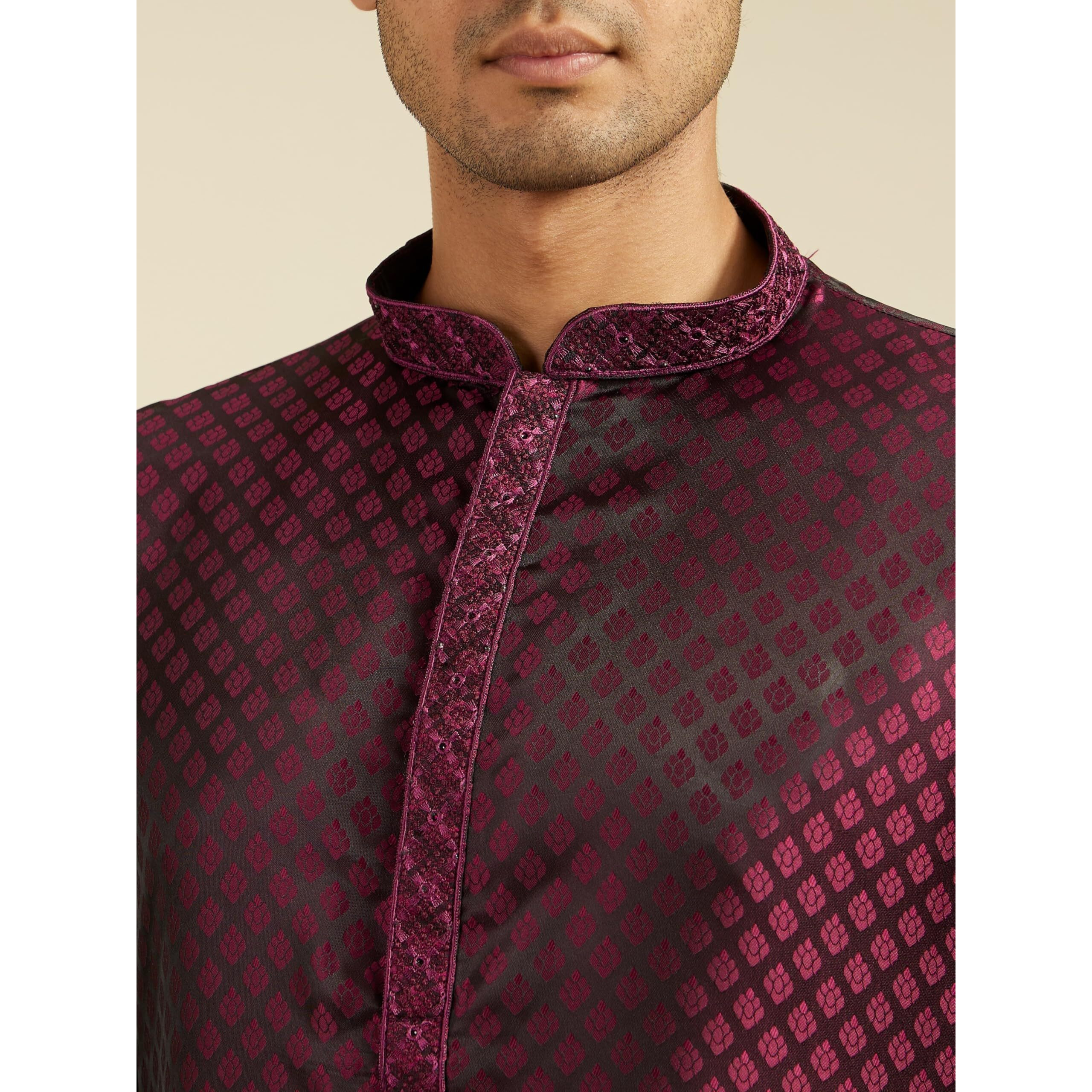 Diwas By Manyavar Men's Satin Jacquard| Self Design Kurta (Wine,S)