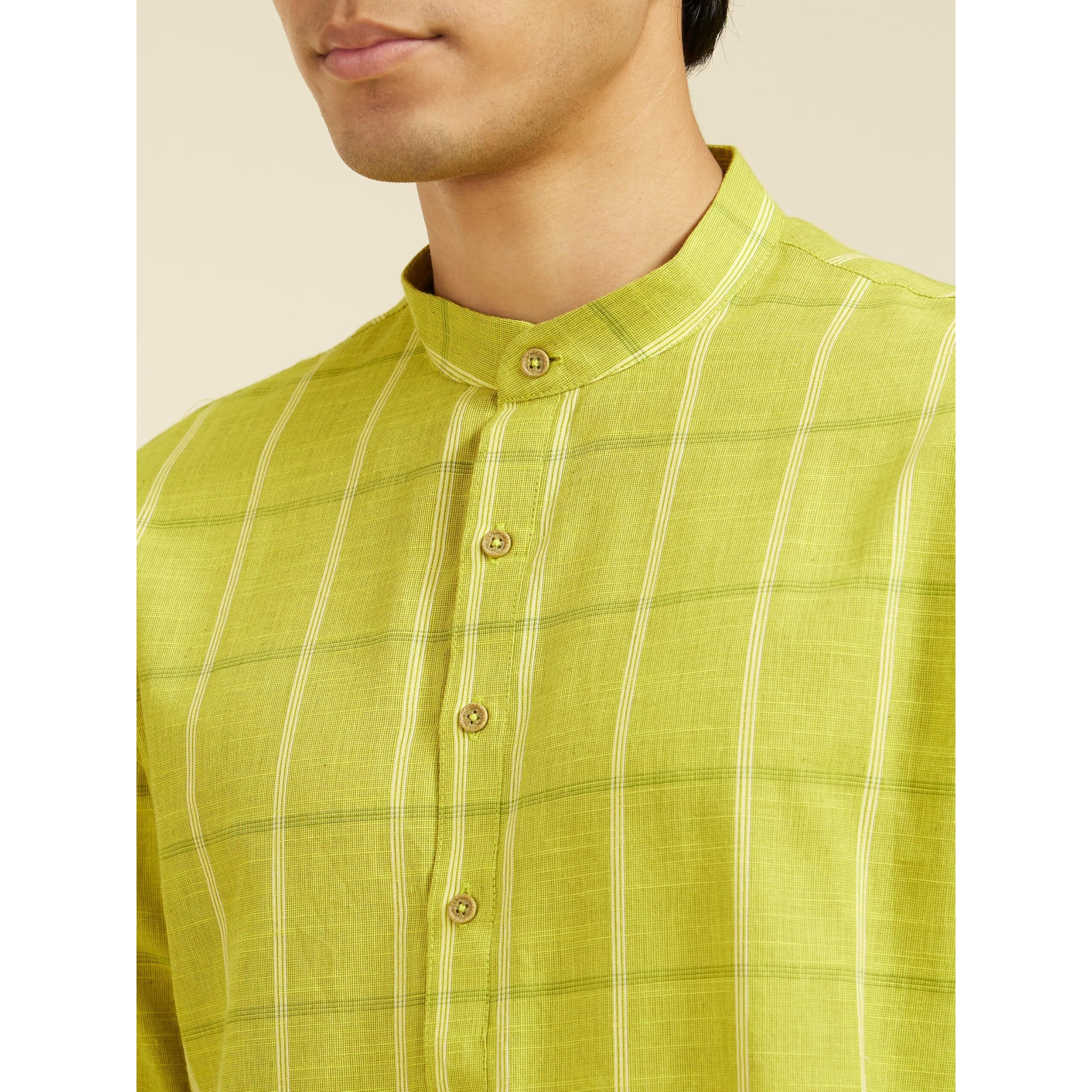 Diwas By Manyavar Men's Cotton Checkered Kurta (Green,M)