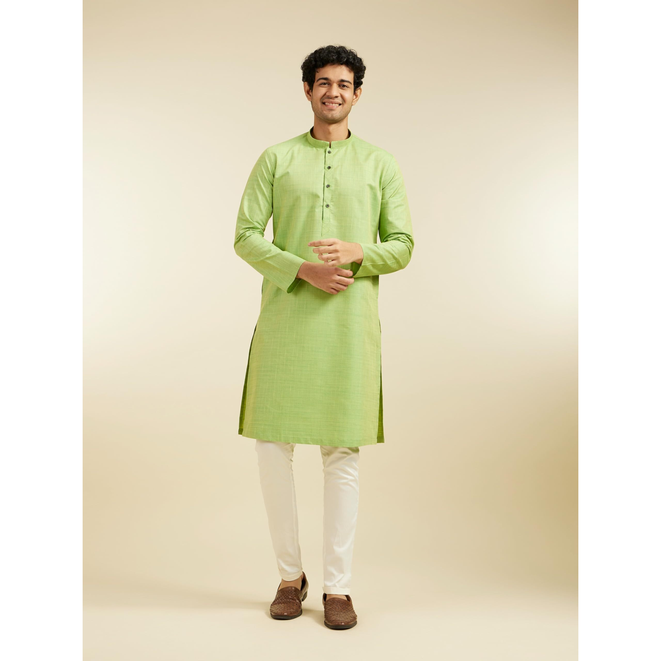 Diwas By Manyavar Men's Blended Cotton Self Design Kurta (Light Mid Green,L)