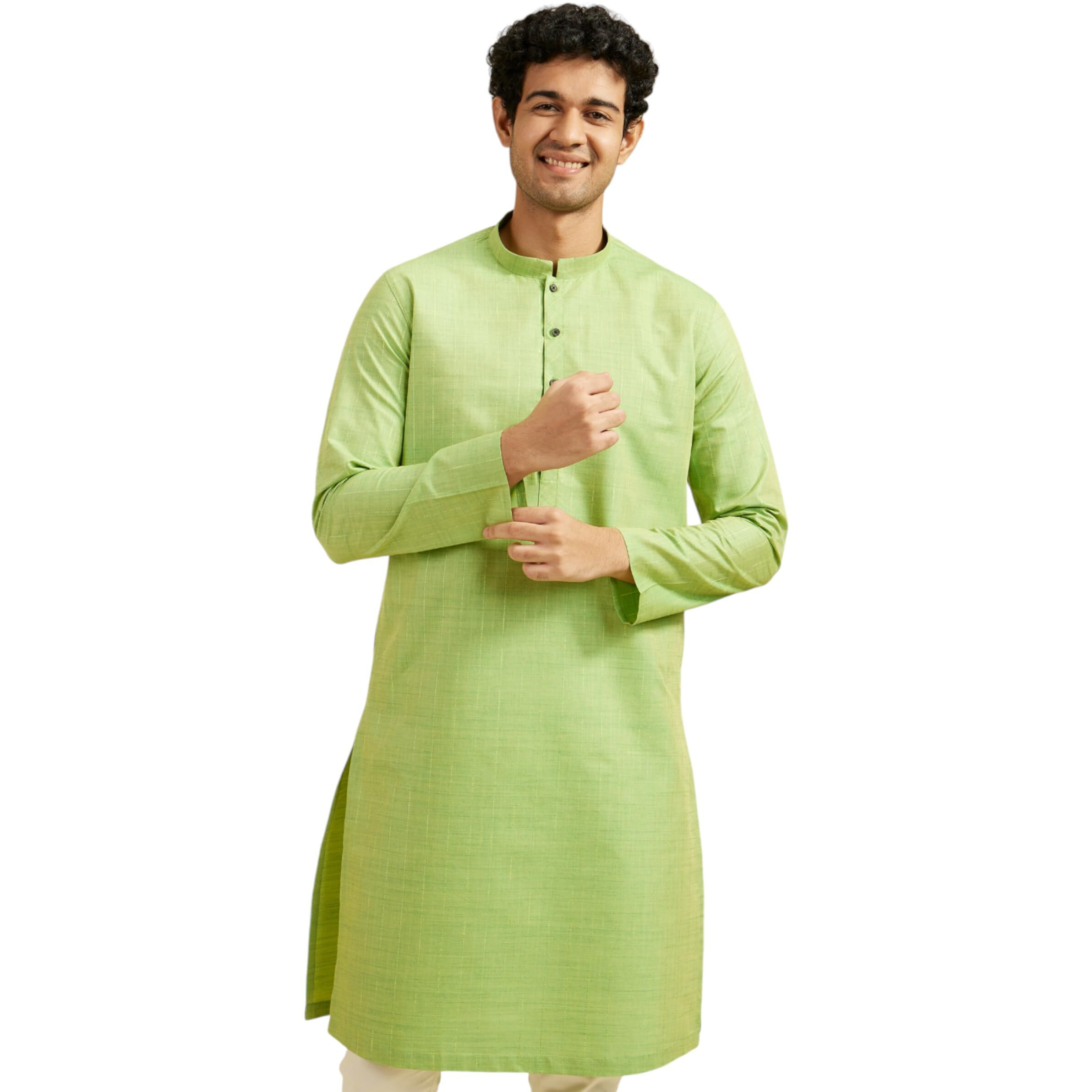 Diwas By Manyavar Men's Blended Cotton Self Design Kurta (Light Mid Green,Xxxl)
