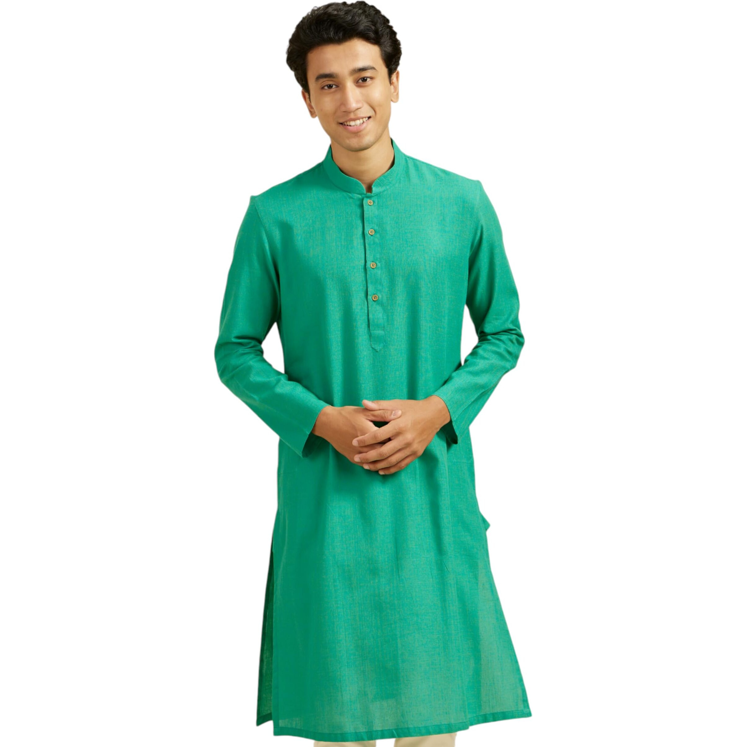 Diwas By Manyavar Men's Cotton Solid Kurta (Green,Xxxl)