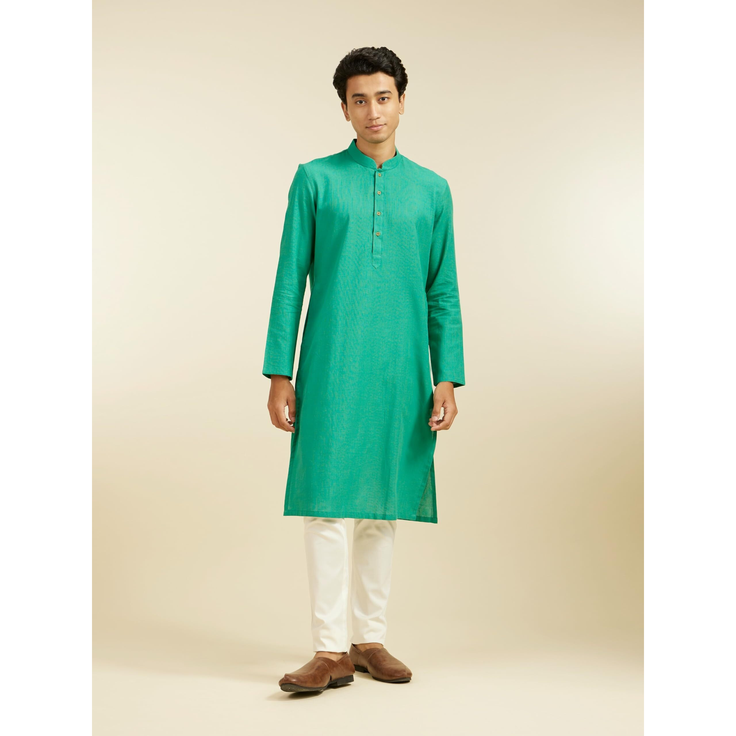 Diwas By Manyavar Men's Cotton Solid Kurta (Green,Xxxl)