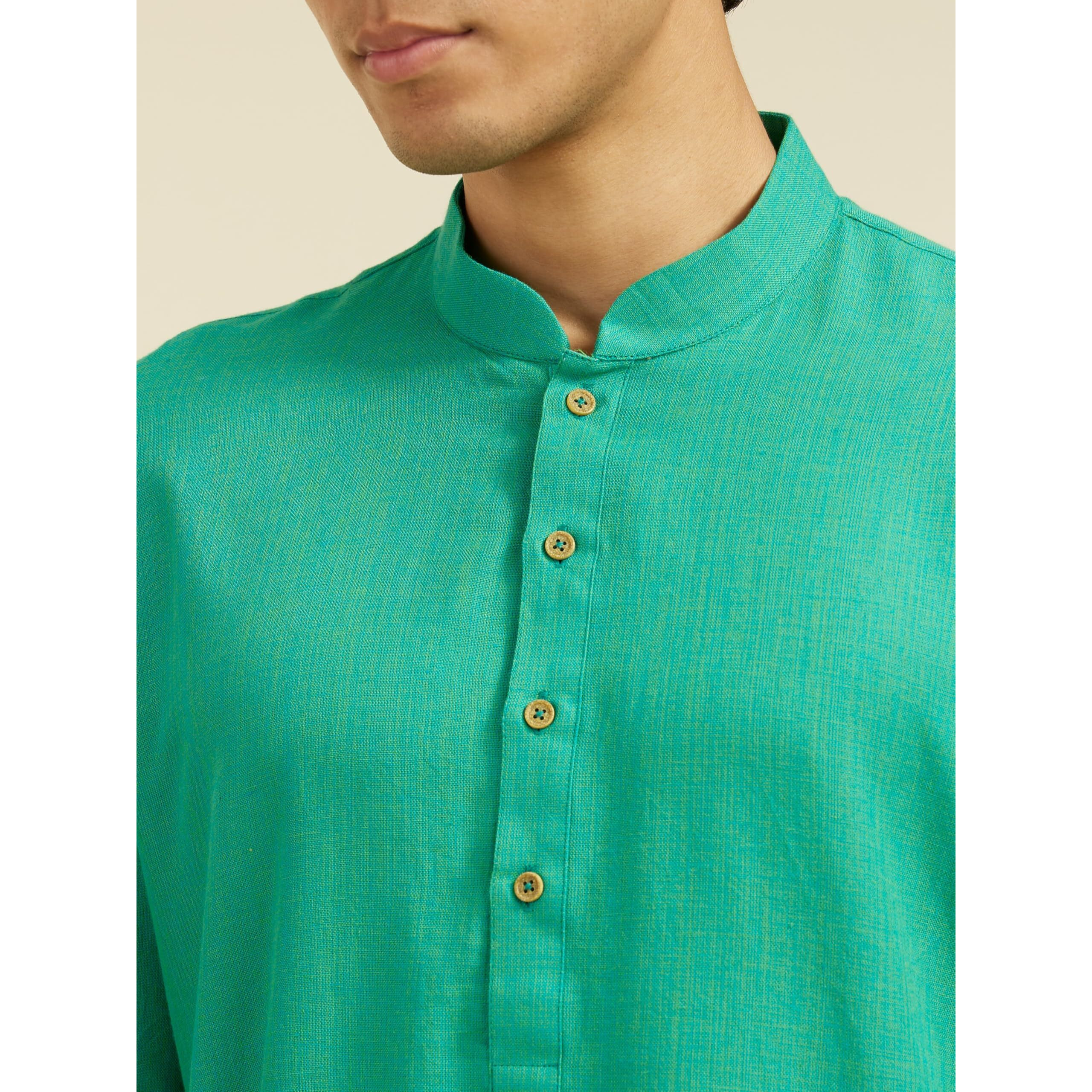 Diwas By Manyavar Men's Cotton Solid Kurta (Green,Xxxl)